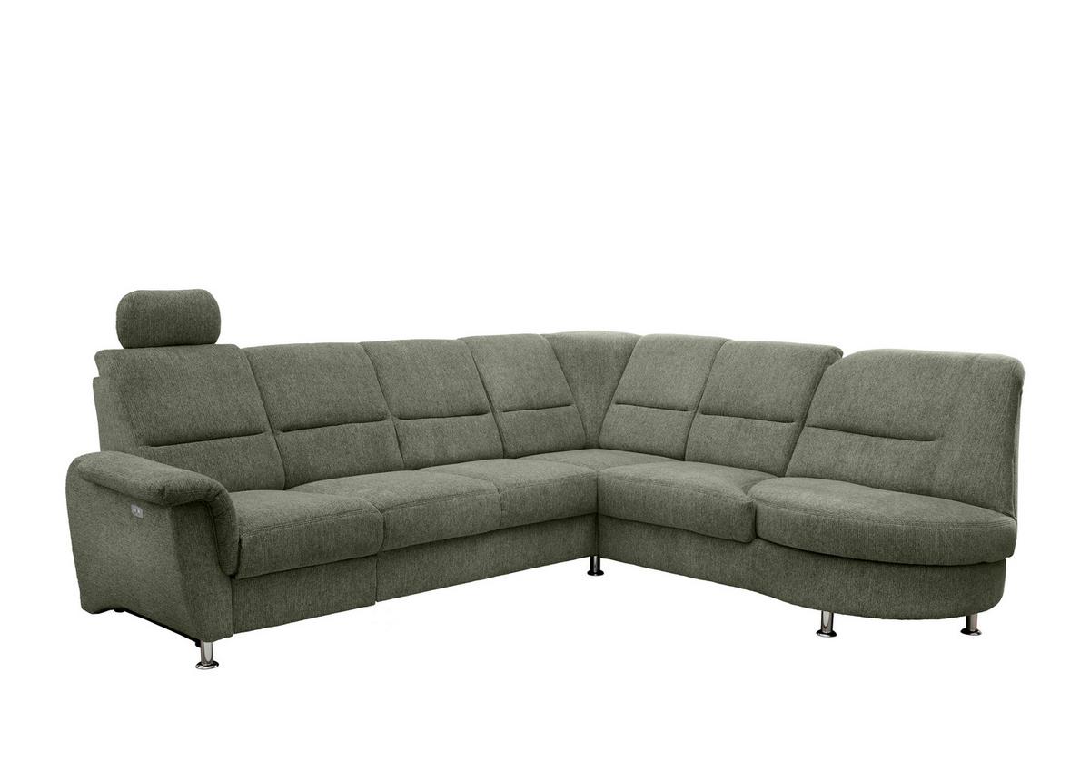 Ecksofa mit Relaxfunktion Parole Dunkelgrün Chenille - Chromfarben/Dunkelgrün, MODERN, Textil (275/236cm) - Livetastic