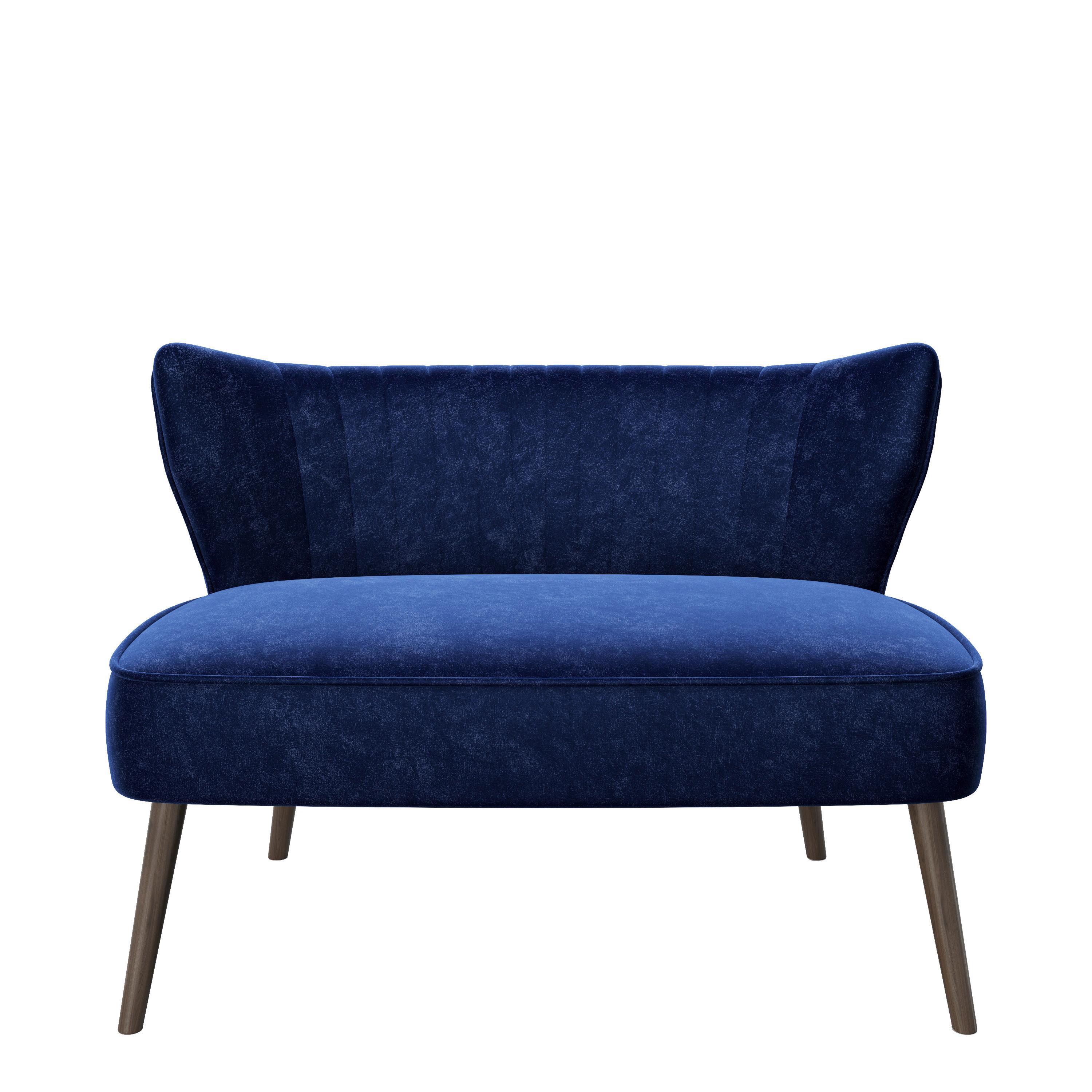 2-Sitzer-Sofa Kelly Blau Vintage-Style - Blau/Walnussfarben, KONVENTIONELL, Textil (112/76/73cm) - Playboy