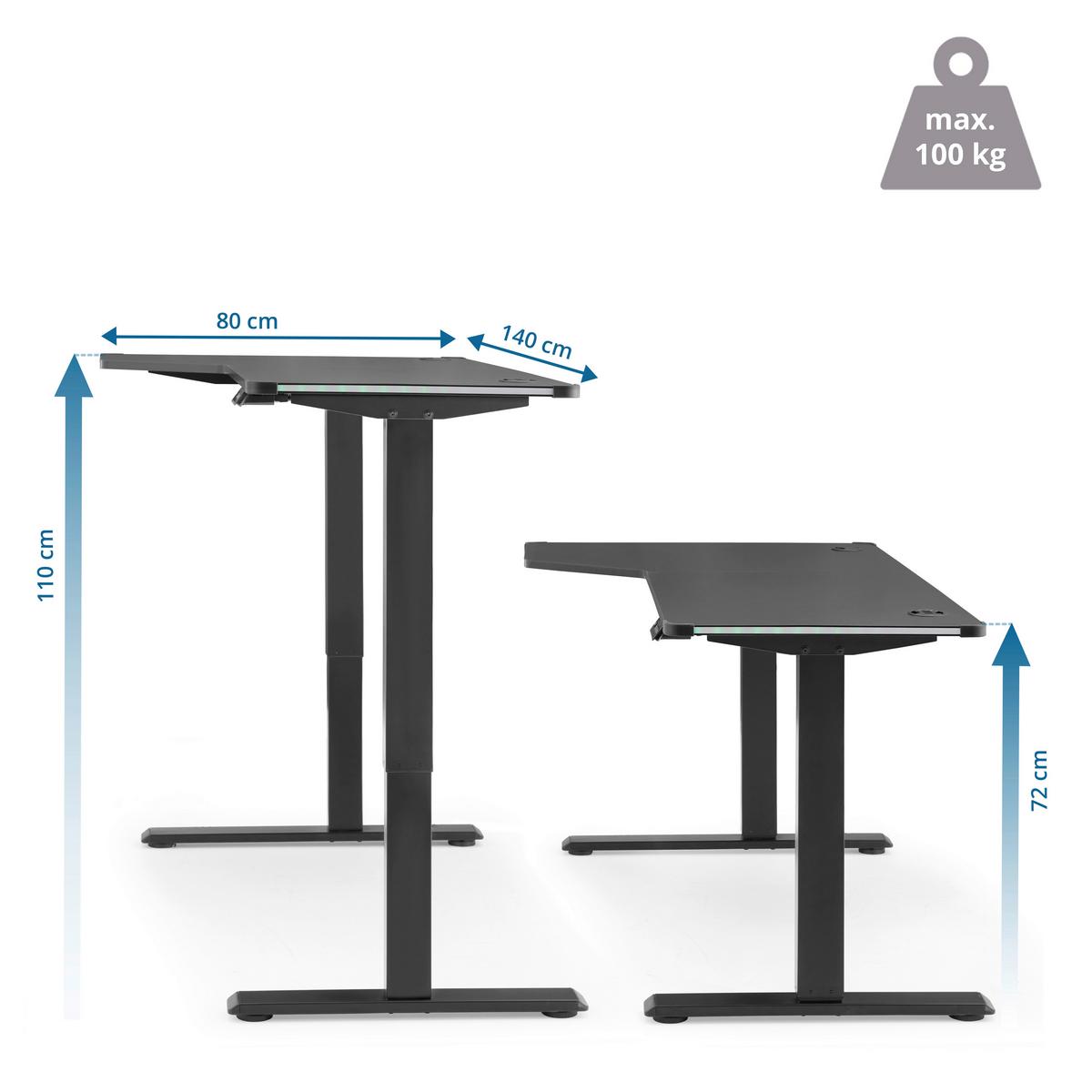 SCHREIBTISCH Worktime Game Schwarz L: 140cm - Schwarz, MODERN, Holz/Metall (140/80/72-110cm) - MID.YOU