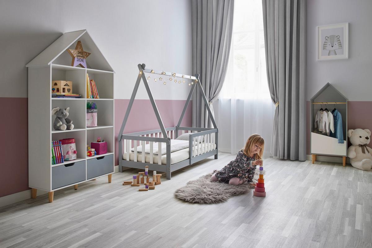 Dětská skříň ve tvaru domečku Adelia - šedá/bílá, Moderní (48/116/30cm) - Bessagi Kids