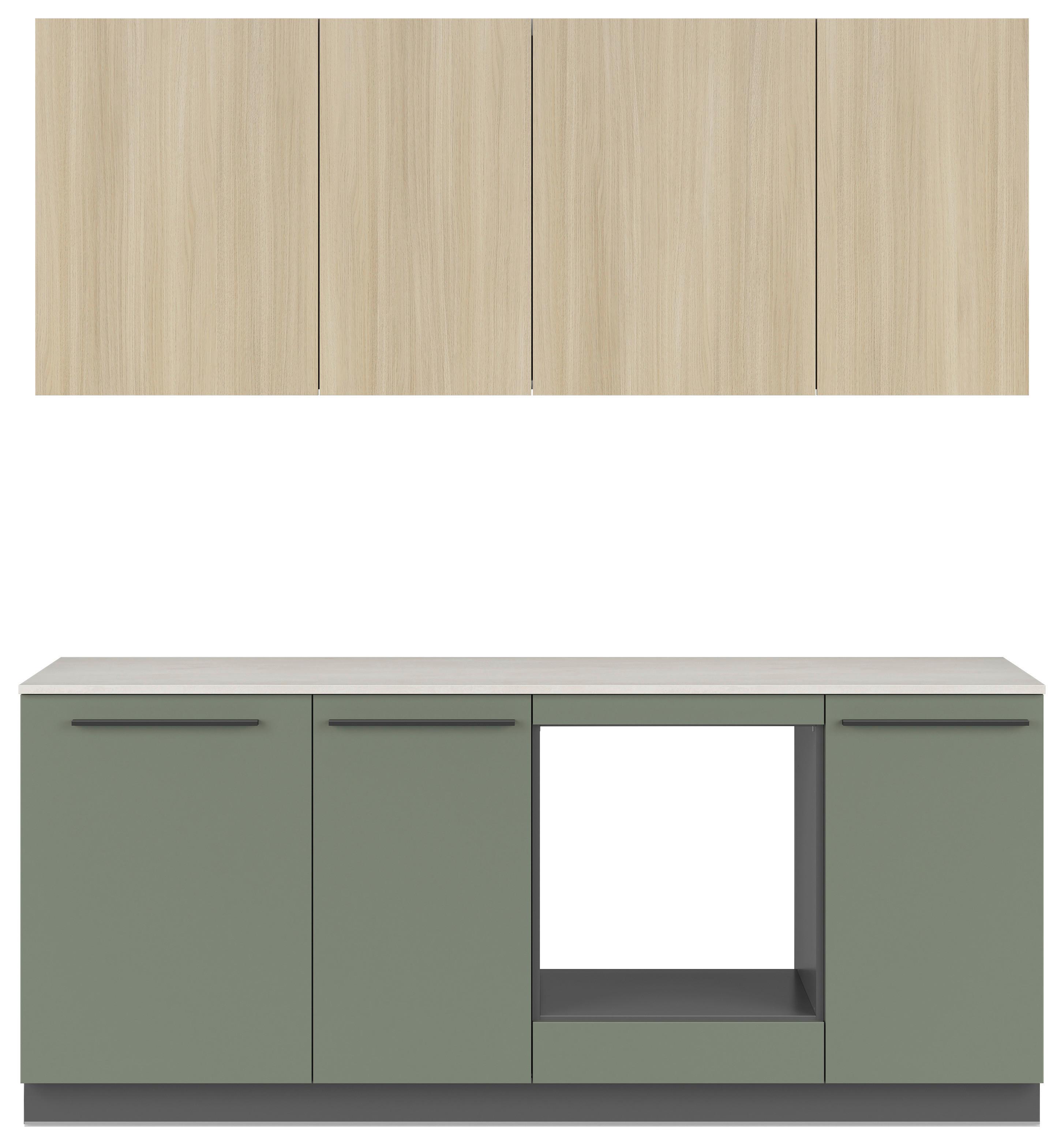 Küchenblock Milino Small-Smg/Sbe - Dunkelgrün/Eichefarben, Basics, Holzwerkstoff (210cm) - Visiona