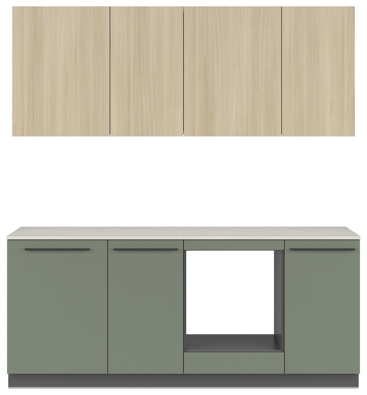 Küchenblock Milino Small-Smg/Sbe - Dunkelgrün/Eichefarben, Basics, Holzwerkstoff (210cm) - Visiona