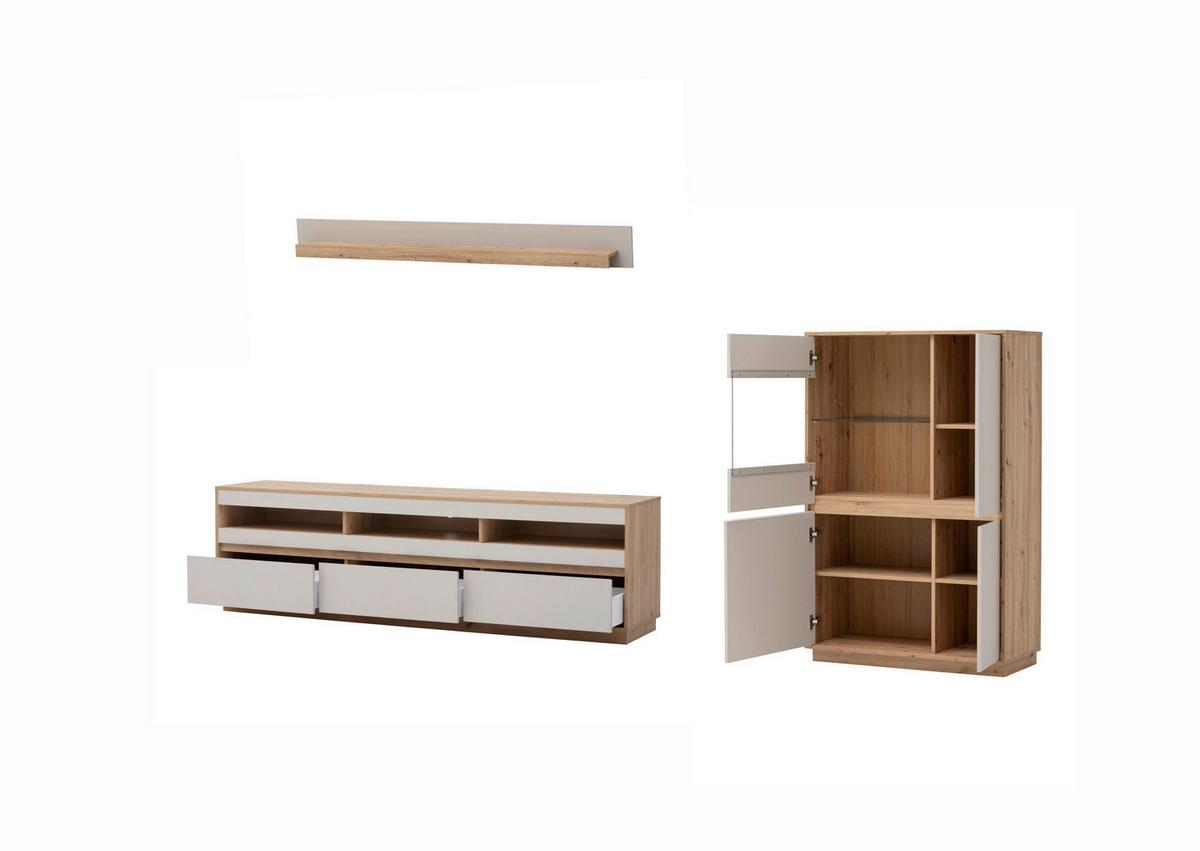 Wohnwand Sonora Eiche Artisan B: 292cm - Kaschmir/Eiche Artisan, Design, Glas/Holzwerkstoff (292/205/40cm) - MID.YOU