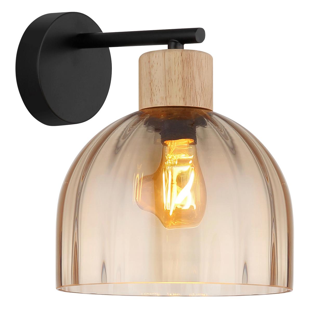 WANDLEUCHTE Braun, Schwarz, ca. 20x24x24cm - Schwarz/Braun, Design, Glas/Holz (20/23,5/24cm) - Globo