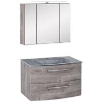Badmöbel-Set 3-Tlg. inkl. LED Stockholm 80cm Grau - Eichefarben/Grau, KONVENTIONELL, Glas/Holzwerkstoff (80cm) - Held