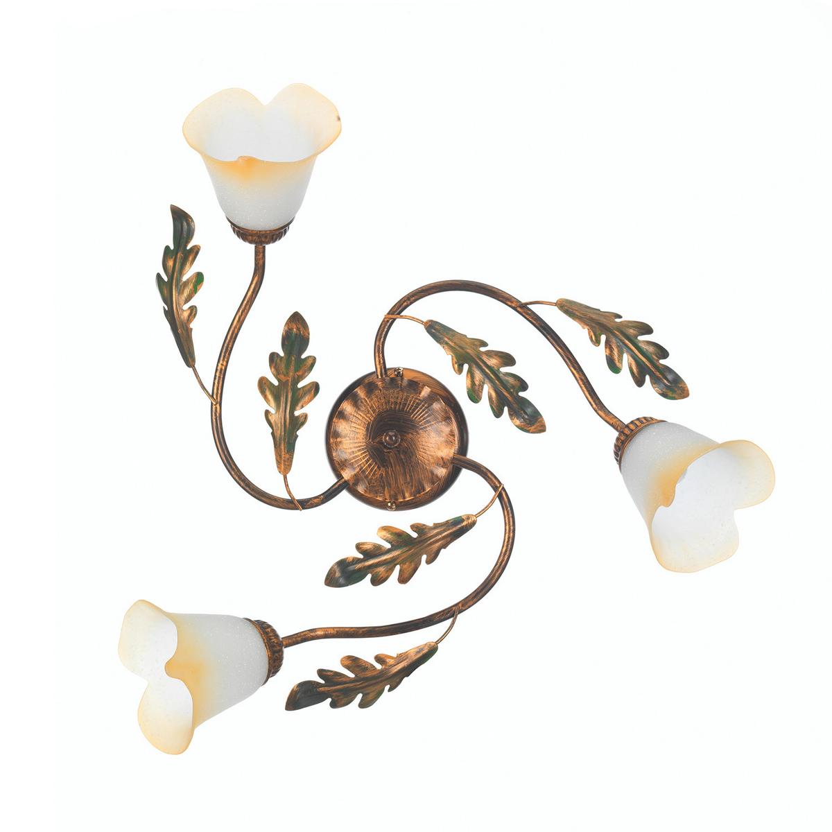 Deckenleuchte 4470/Pl3 - Bronzefarben/Olivgrün, Natur, Glas/Metall (50/50/20cm)