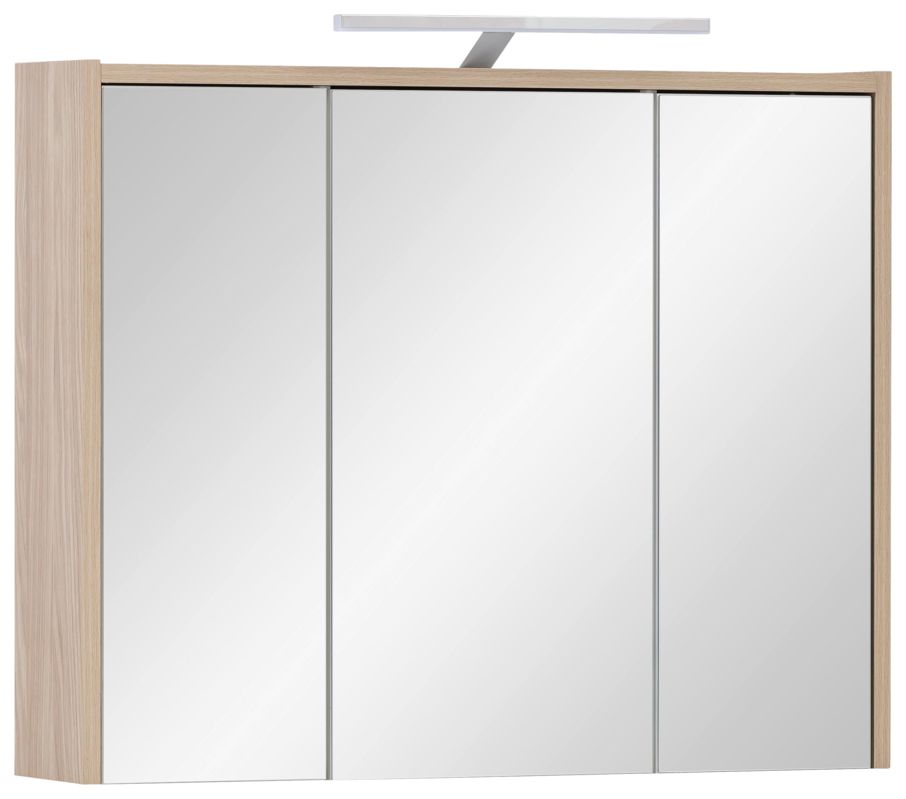 Spiegelschrank Flag mit Led 3-Türig BxHxT: 74,5x64x16 cm - Eichefarben, MODERN, Glas/Holzwerkstoff (74,5/64/16cm) - MID.YOU
