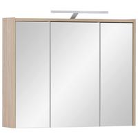 Spiegelschrank Flag Mit Led 3-Türig Bxhxt: 74,5x64x16 Cm - Eichefarben, MODERN, Glas/Holzwerkstoff (74,5/64/16cm) - MID.YOU