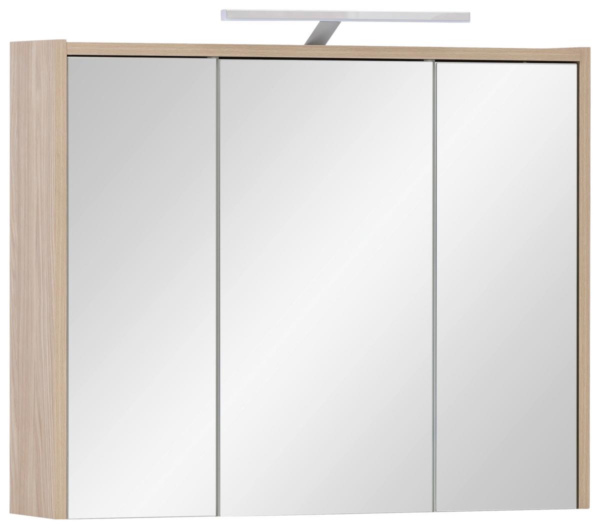 Spiegelschrank Flag Mit Led 3-Türig Bxhxt: 74,5x64x16 Cm - Eichefarben, MODERN, Glas/Holzwerkstoff (74,5/64/16cm) - MID.YOU