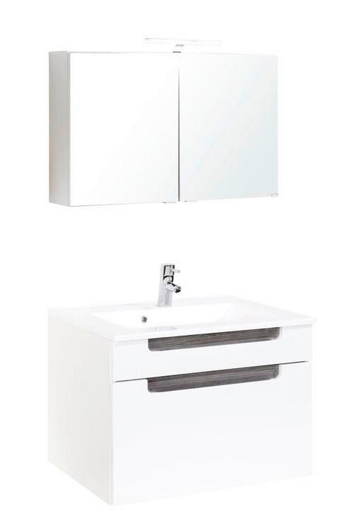 Badmöbel-set 3-tlg. Inkl. Led Siena B: 80cm, Weiß - Weiß/Silbereichenfarben, MODERN, Holzwerkstoff/Stein (80cm) - Held