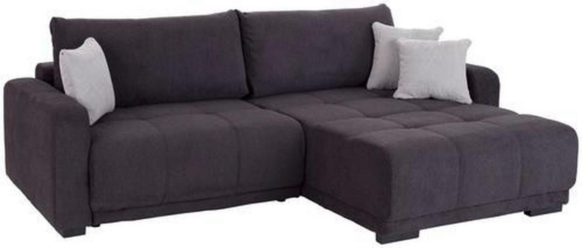 Ecksofa mit Schlaffunktion + Bettkasten Genova, Webstoff - Anthrazit, ROMANTIK / LANDHAUS, Holz (166/250cm) - Ondega