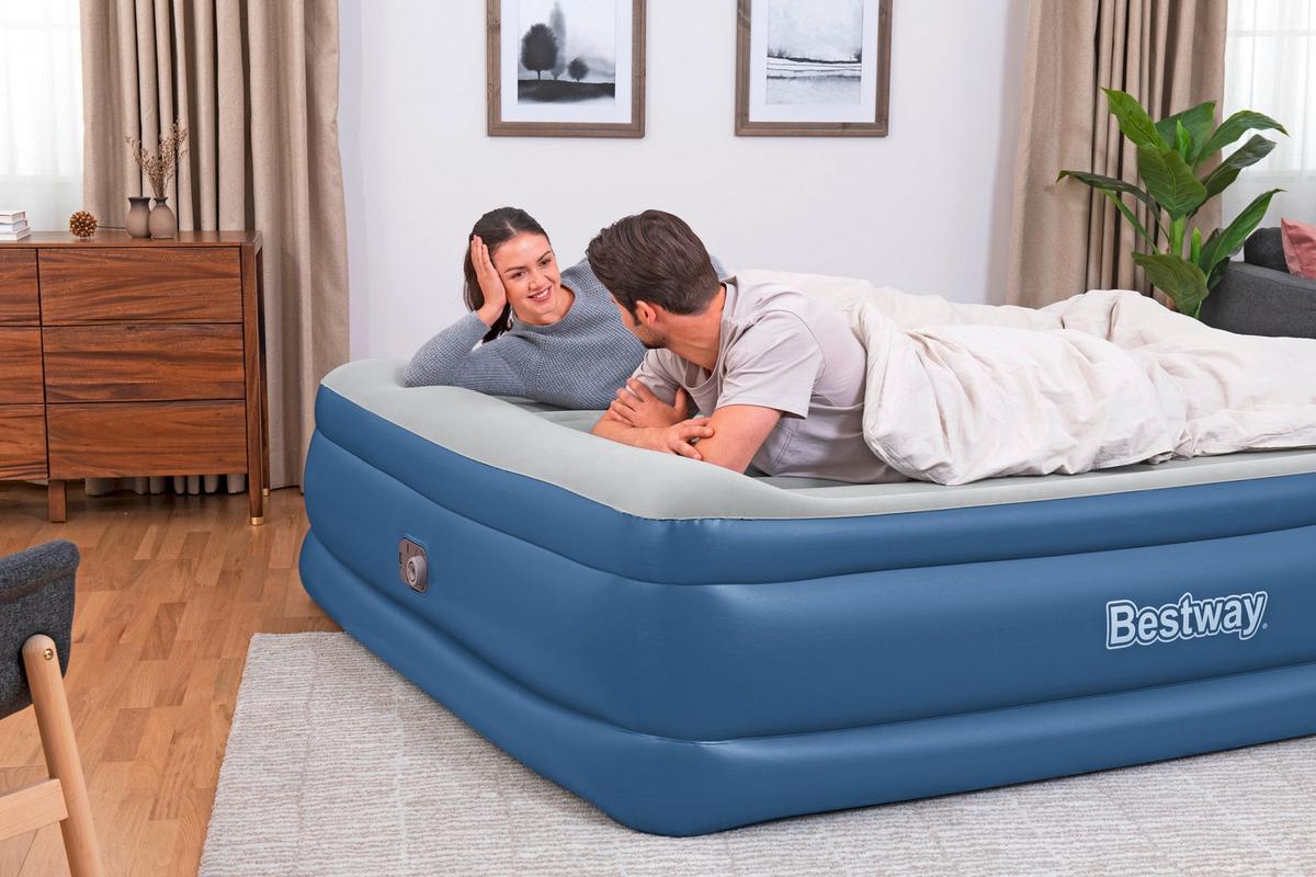 Luftbett Robert 203x193x56 Cm Bis 300kg, Inkl. Pumpe - Dunkelblau/Grau, KONVENTIONELL, Kunststoff/Metall (203/193/56cm) - Bestway