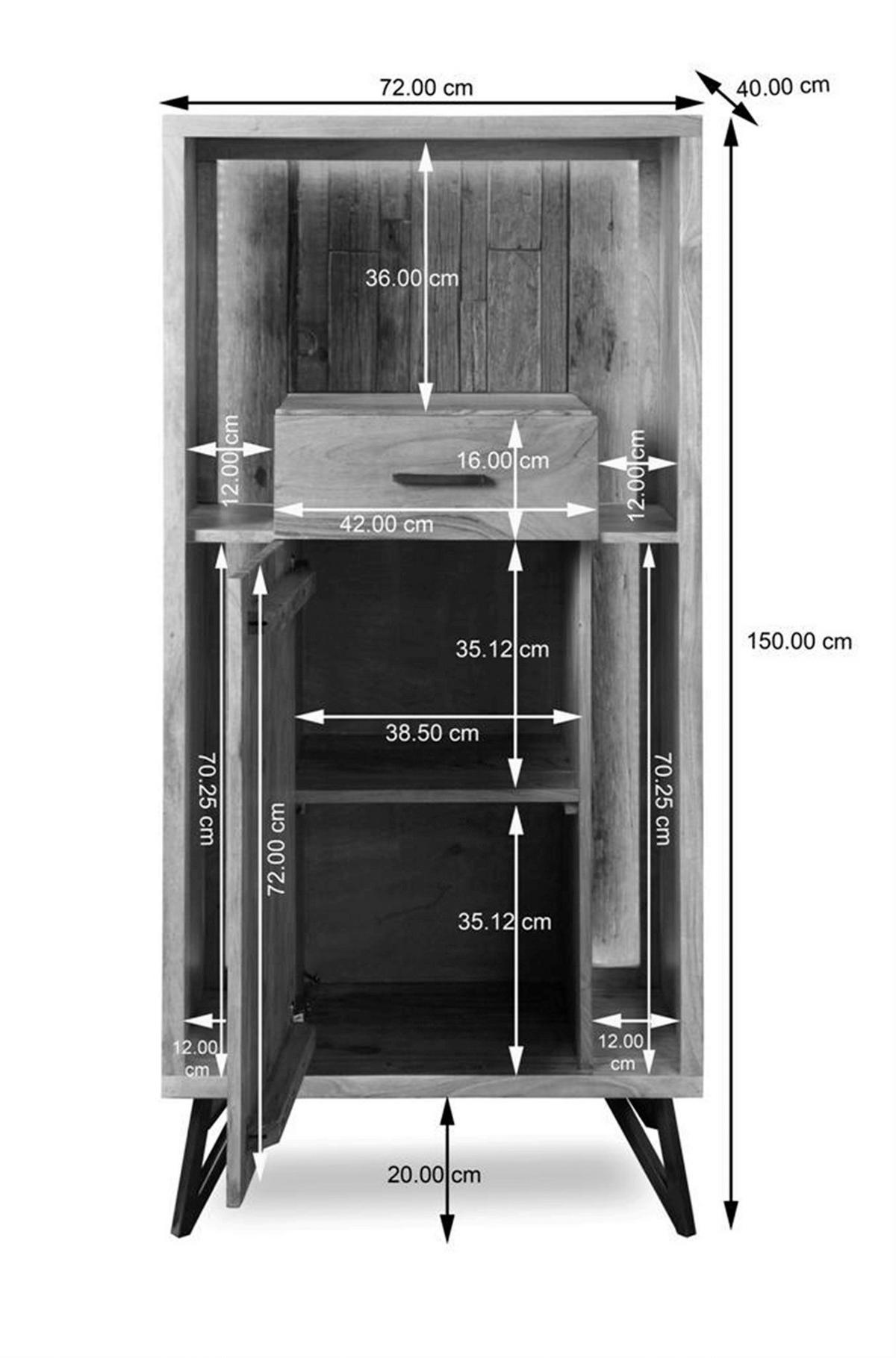 Highboard Indira Akazie Massiv, B: 72 cm - Schwarz/Akaziefarben, ROMANTIK / LANDHAUS, Holz/Metall (72/150/40cm)