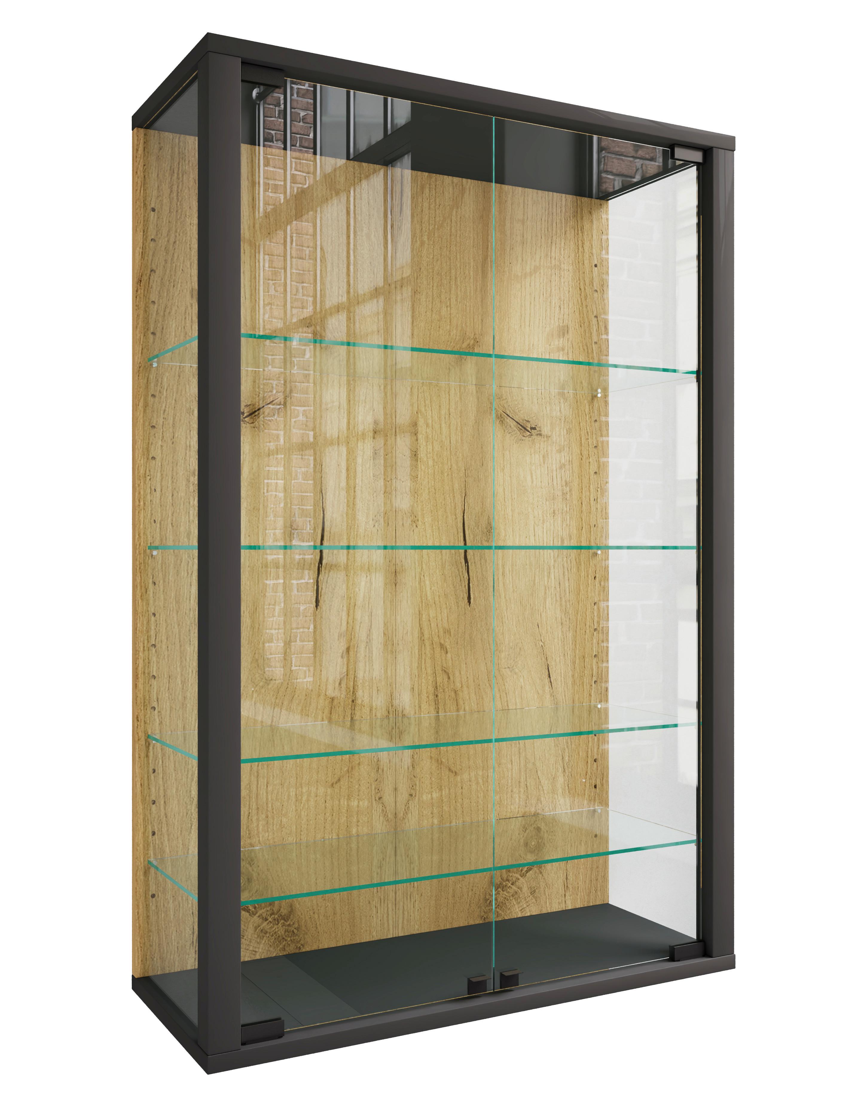 Hängevitrine Udina Schwarz/Honigeiche B: 59 cm - Honigeiche/Klar, Design, Glas/Holzwerkstoff (59/91/25cm) - Livetastic