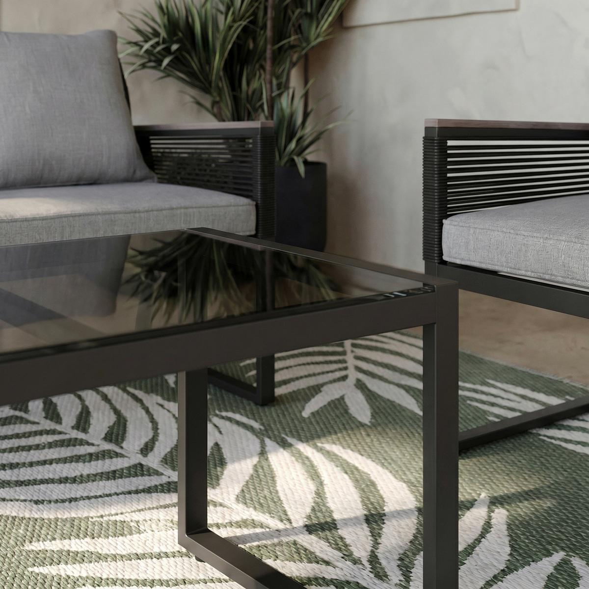 TERASOVÁ SEDACÍ SOUPRAVA PAULINA - černá/světle šedá, Moderní, kov/textil (106/74/70,5cm) - Bessagi Garden