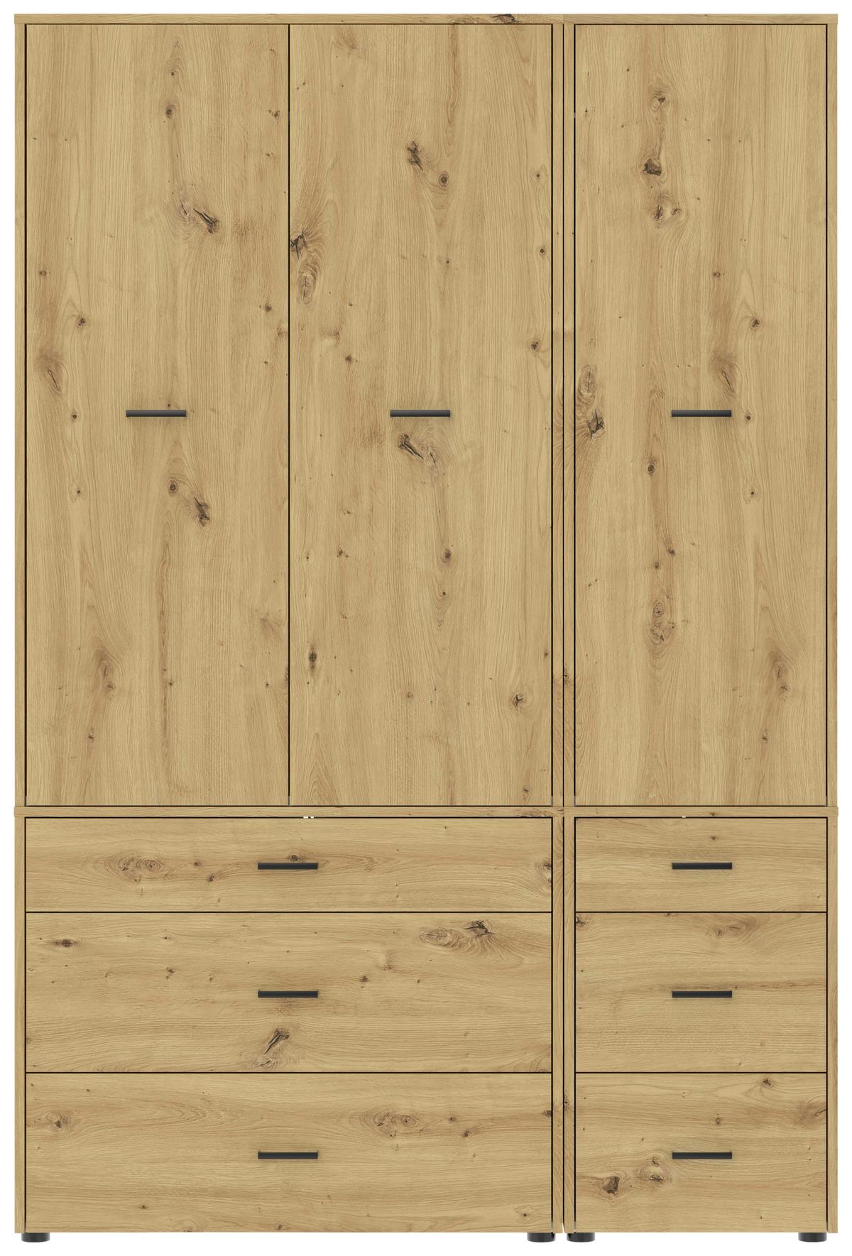 Kleiderschrank Kivo Eiche Artisan Dekor, B: 135 cm - Eiche Artisan, Basics, Holzwerkstoff (135/239,40/52,1cm)