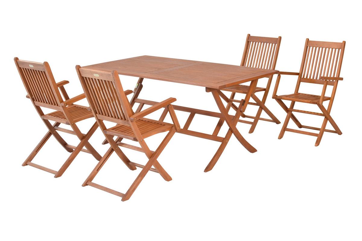 Gartentischgruppe Rio 5 -Teilig. Naturfarben - Eukalyptusholzfarben, KONVENTIONELL, Holz - Gardenson