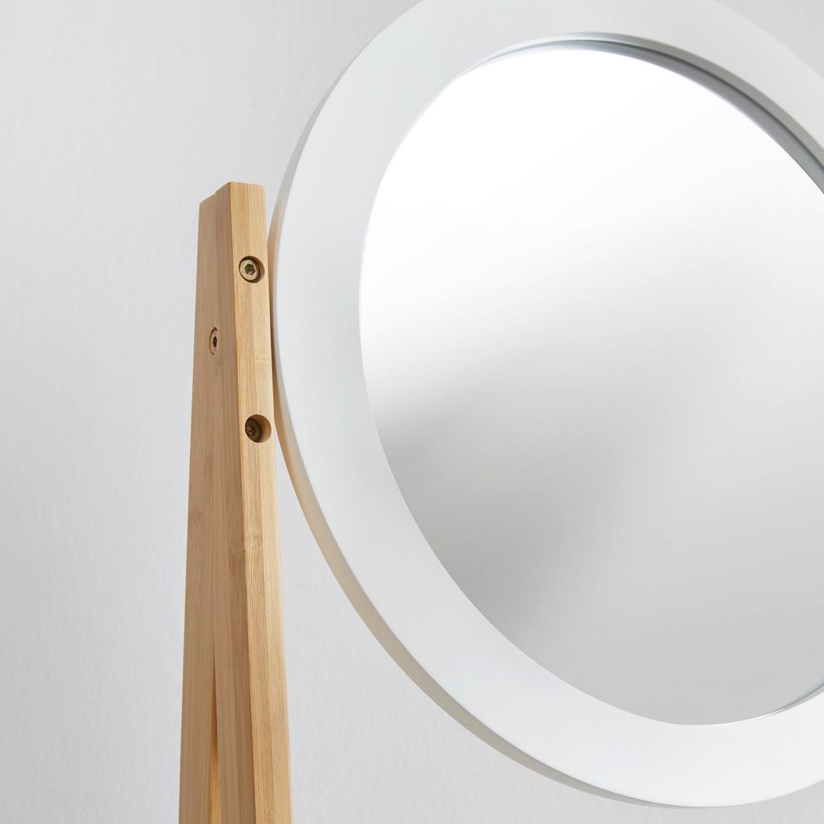 Regál se zrcadlem Mirela - bambus - bílá/přírodní barvy, Moderní, kompozitní dřevo/přírodní materiály (43/172/40cm) - Bessagi Home