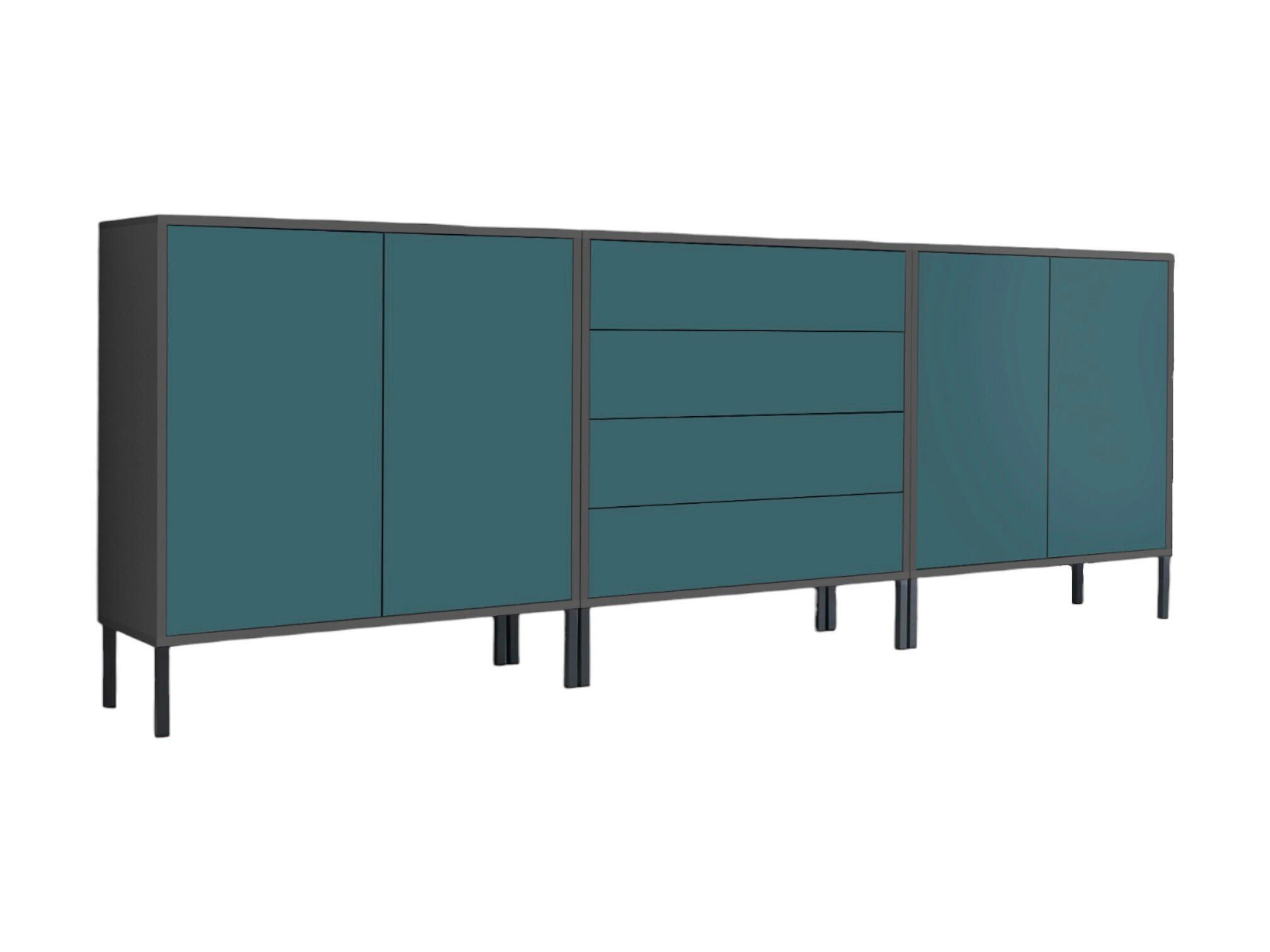 Sideboard Mailand 5 B: 237 cm Petrol - Anthrazit/Petrol, MODERN, Holzwerkstoff (237/86/33cm) - MID.YOU
