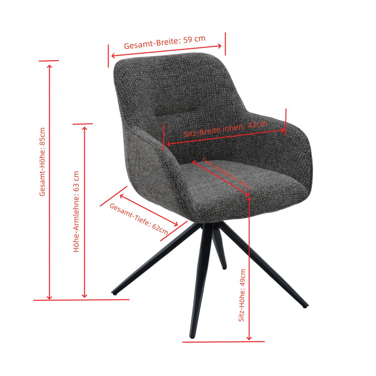Armlehnstuhl Vittoria Braun/Schwarz B: 60 cm - Schwarz/Braun, MODERN, Textil/Metall (60/85/62cm) - Livetastic