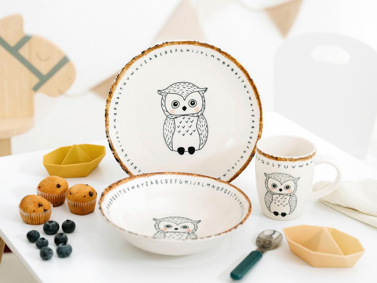 Kindergeschirrset Multicolor Steinzeug Eule - Multicolor, Basics, Keramik - Creatable