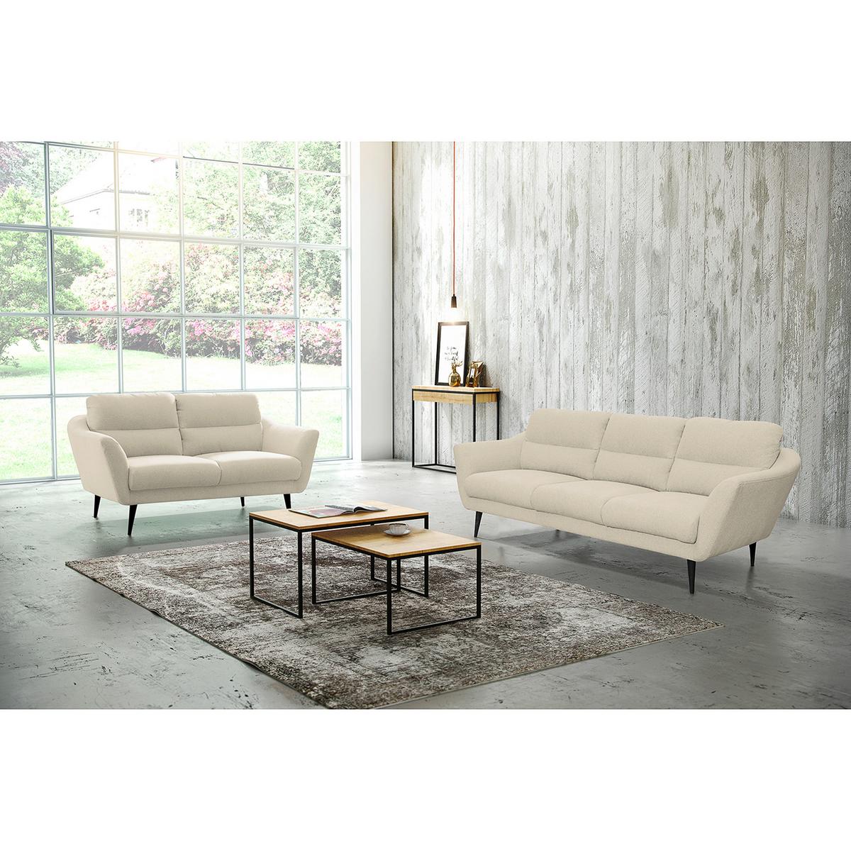 3-Sitzer-Sofa Tromso Creme B: 209 cm - Creme/Schwarz, Design, Textil (209/87/88cm) - Livetastic