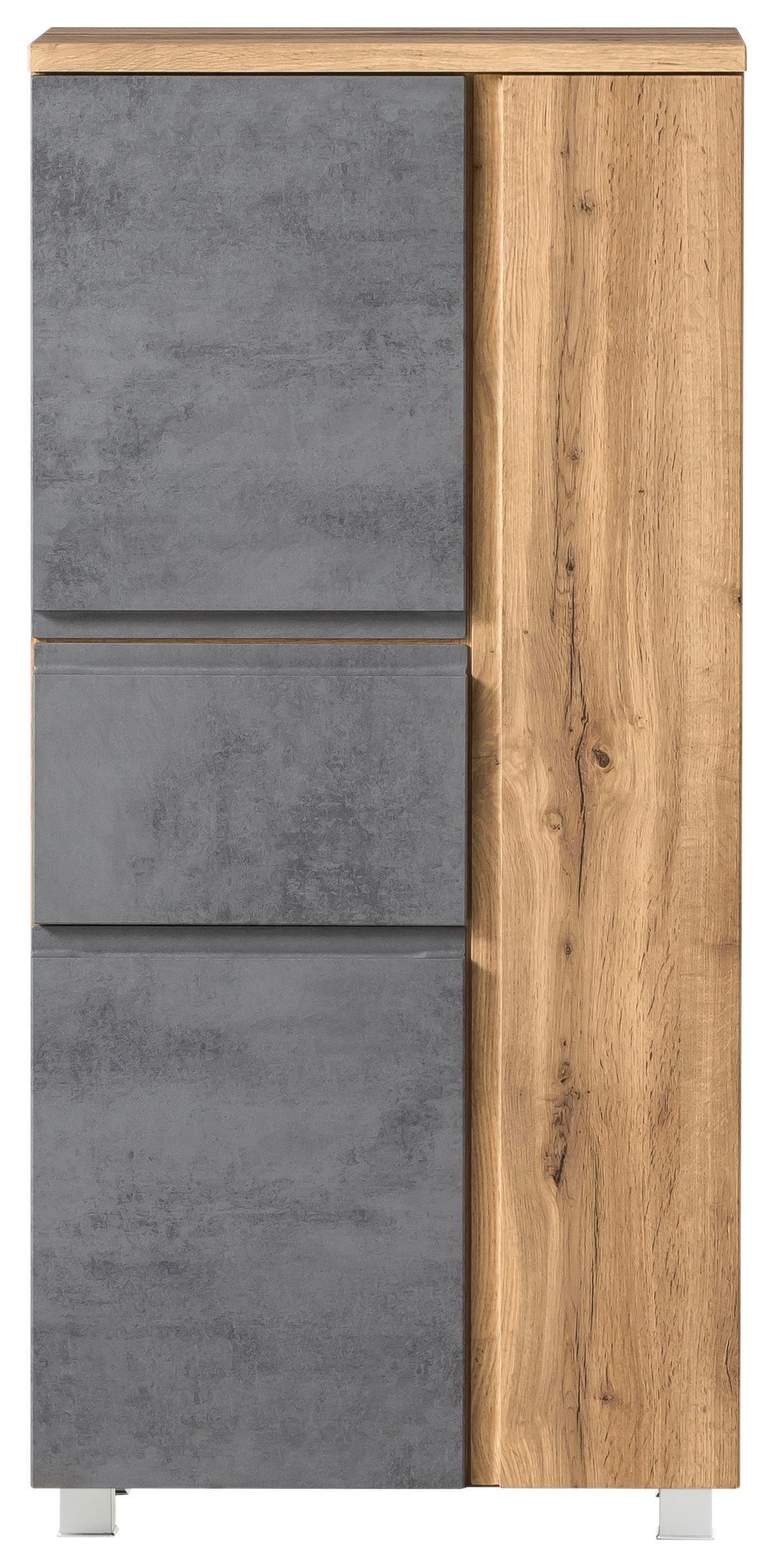 Midischrank Verese B: 65 cm Hellgrau/Eiche Wotan - Silberfarben/Eiche Wotan, MODERN, Holzwerkstoff (65/130/35cm) - Held