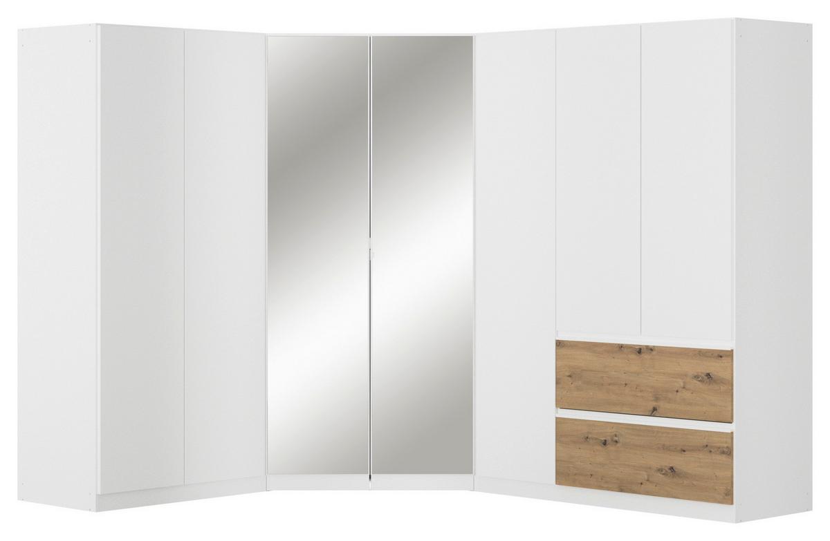 Eckkleiderschrank Costa Weiß Eiche Artisan Dekor - Eiche Artisan/Weiß, MODERN, Holzwerkstoff (208/197/253cm) - Rauch Möbel