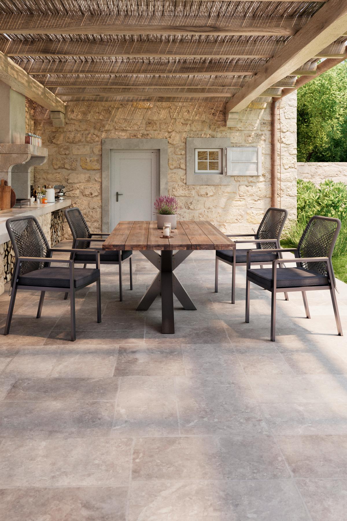 Gartentisch Stockholm Akazienholz L 200cm - Schwarz/Akaziefarben, MODERN, Holz/Metall (200/100/76cm) - Beldano