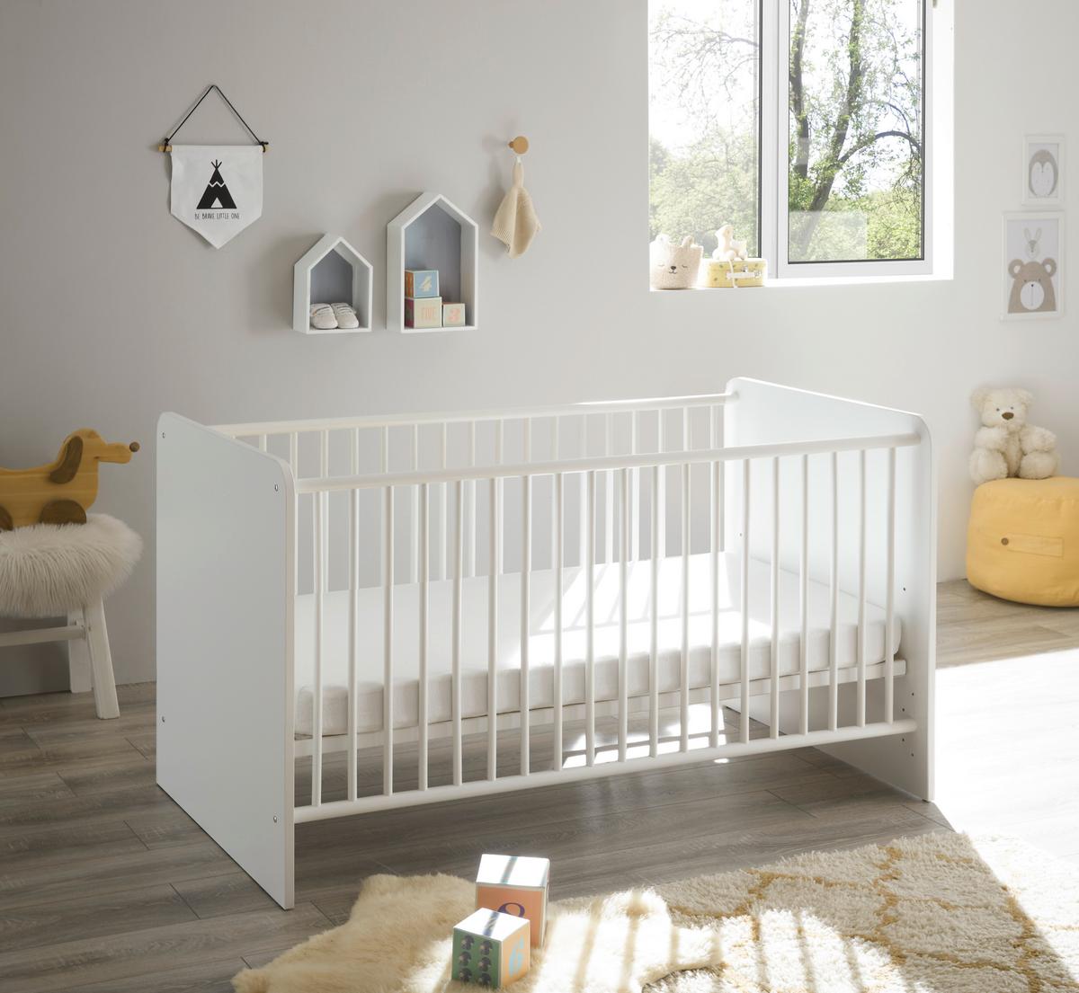 Rácsos Kiságy Alex - fehér, Konventionell, faalapú anyag/fa (82/81/144cm)