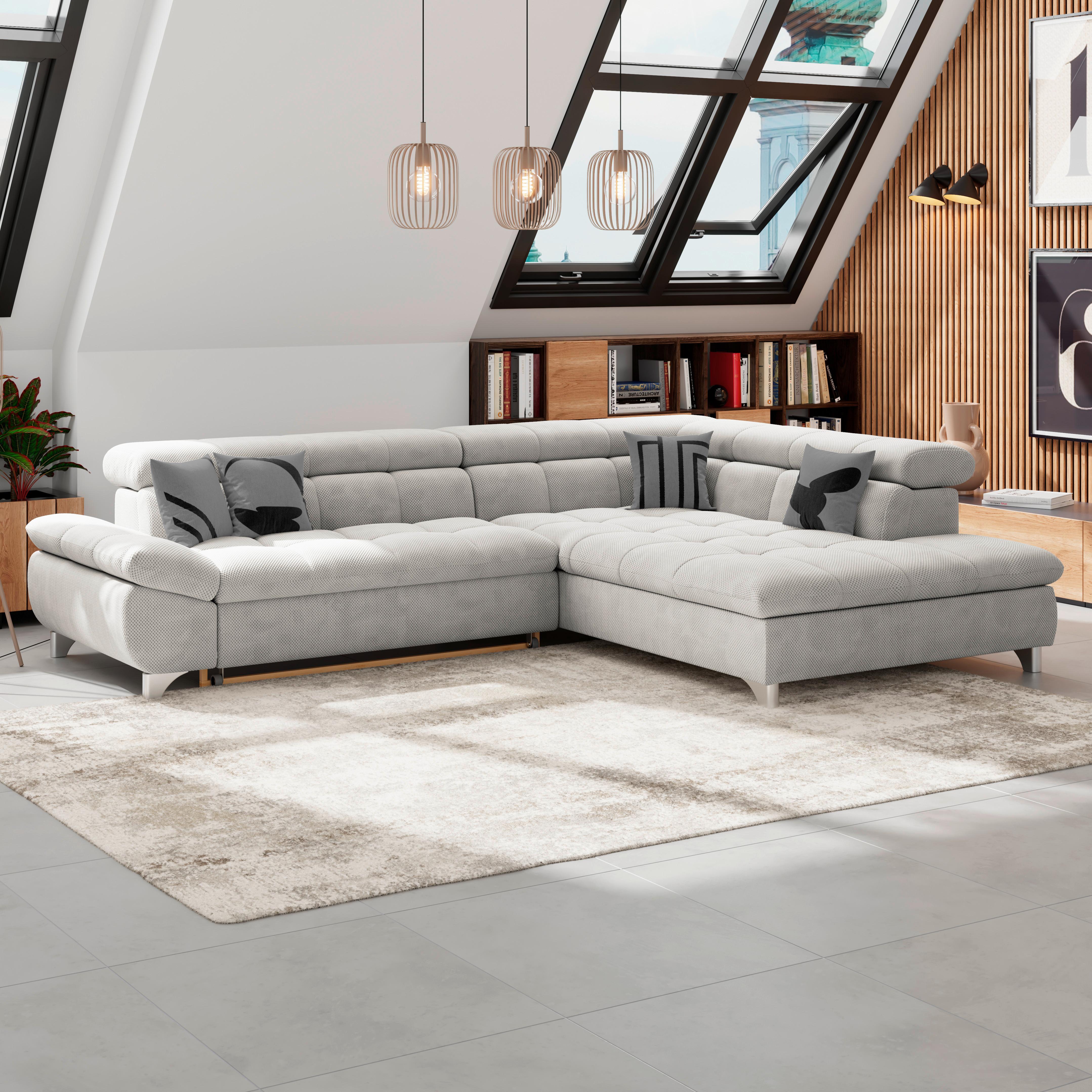 Ecksofa Gemini Naturfarben, B: 312 cm - Chromfarben/Beige, KONVENTIONELL, Textil (312/234cm)