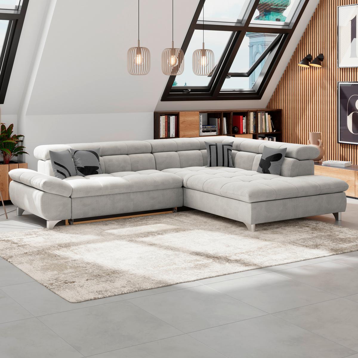Ecksofa Gemini Naturfarben, B: 312 cm - Chromfarben/Beige, KONVENTIONELL, Textil (312/234cm)