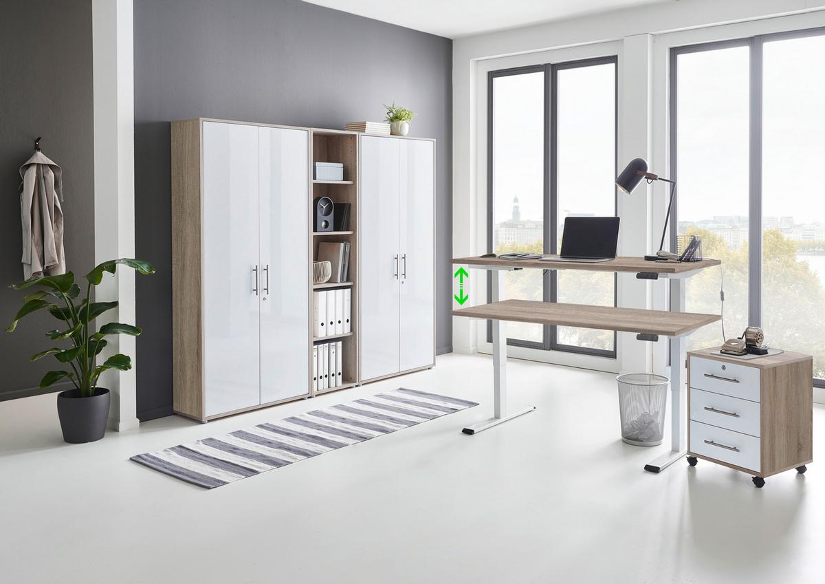 Büro Office Edition Weiß Hg/sonoma Eiche Dekor - Weiß Hochglanz/Sonoma Eiche, MODERN - MID.YOU