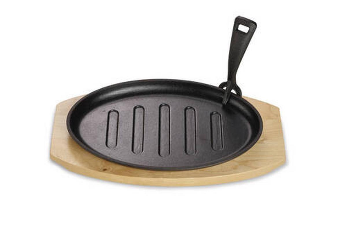 Servierpfanne 28x18 cm Kratzfest Mit Servierbrett - Schwarz/Braun, Basics, Holz/Metall (28/2/18cm) - Echtwerk