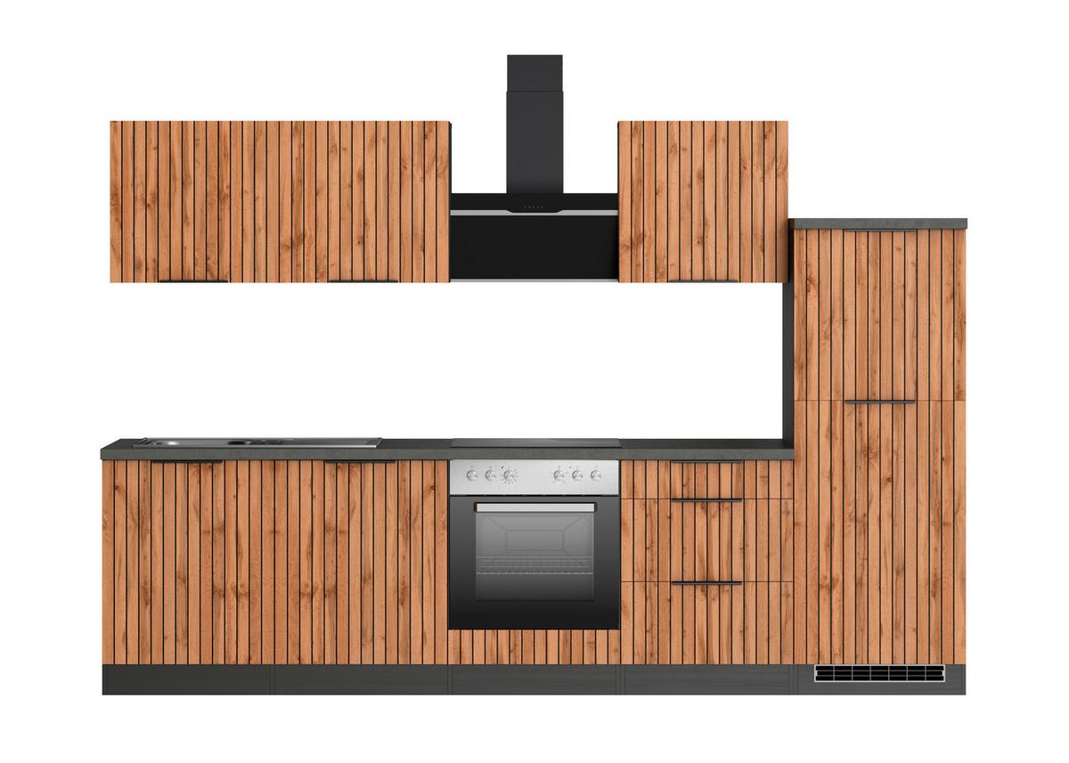 Küchenblock Liverpool Graphit/Eiche Dekor B: 300 cm - Schieferfarben/Eiche Wotan, Basics, Holzwerkstoff (300cm) - Held