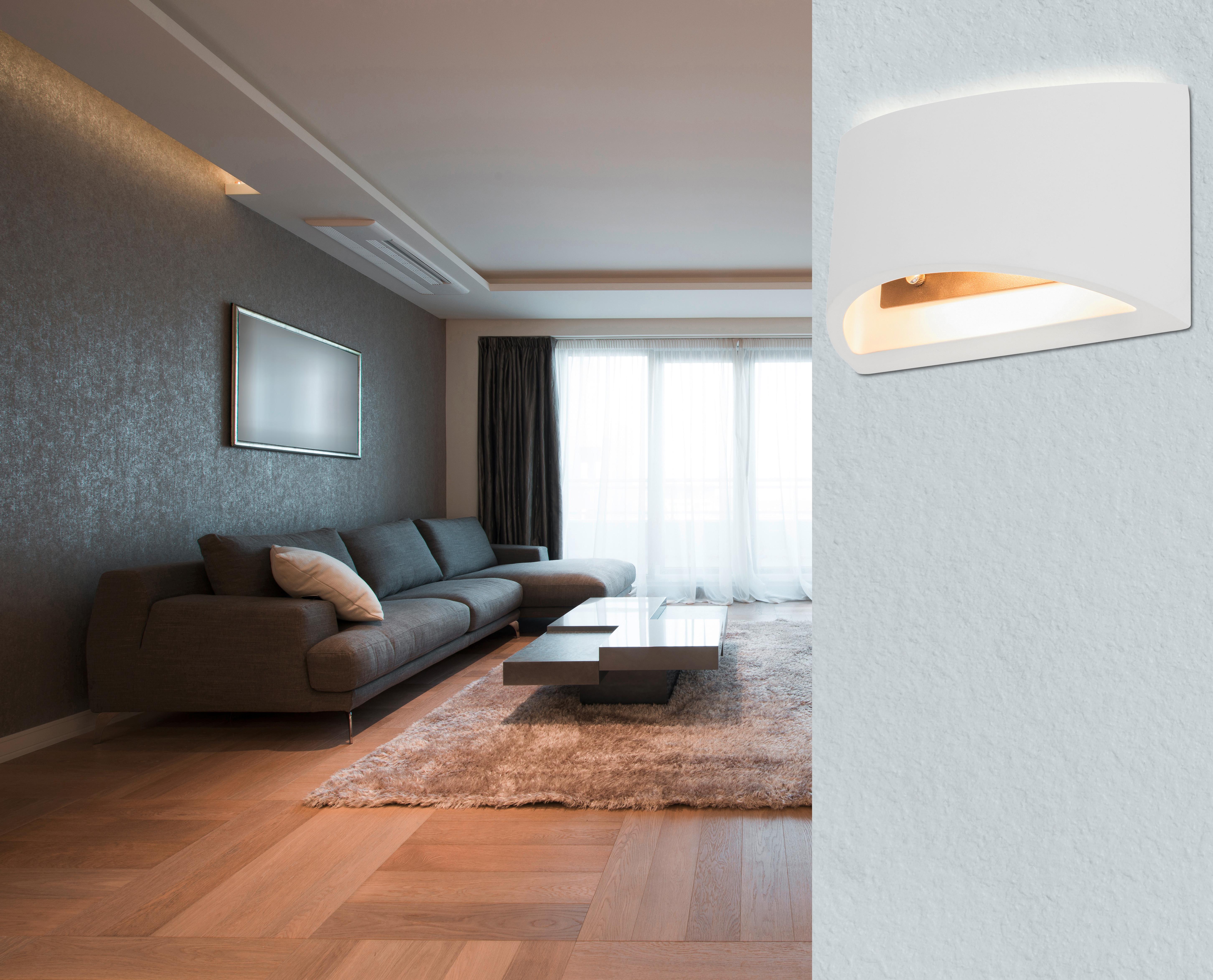 Wandleuchte 1-Flammig Indoor Weiß - Weiß, Design, Naturmaterialien (20/8,8/12cm) - Globo