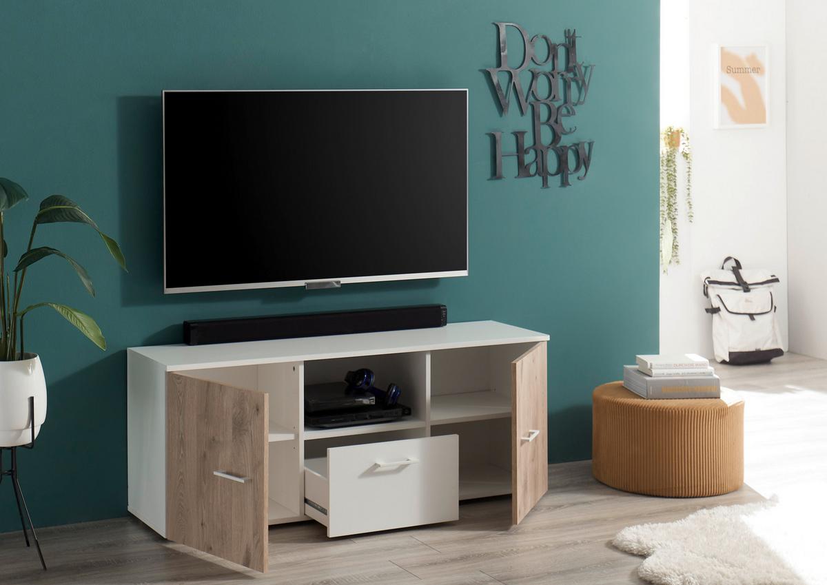 Tv-elem Alex - tölgyfa színű/fehér, Konventionell, faalapú anyag (135/54/37cm)