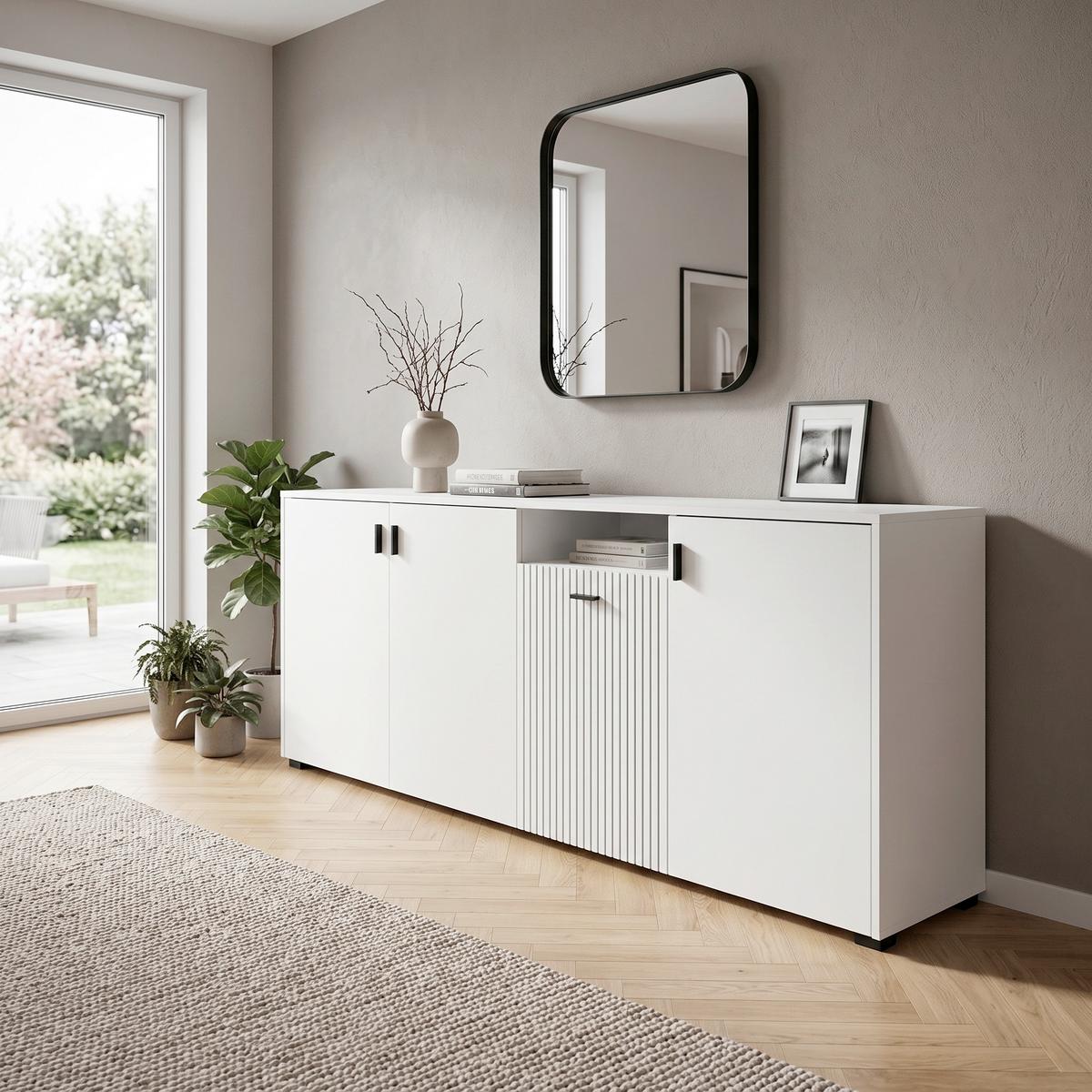 Sideboard Hudson Schwarz/Weiß B: 200 cm - Schwarz/Weiß, Design, Holzwerkstoff (200/80/42cm) - MID.YOU