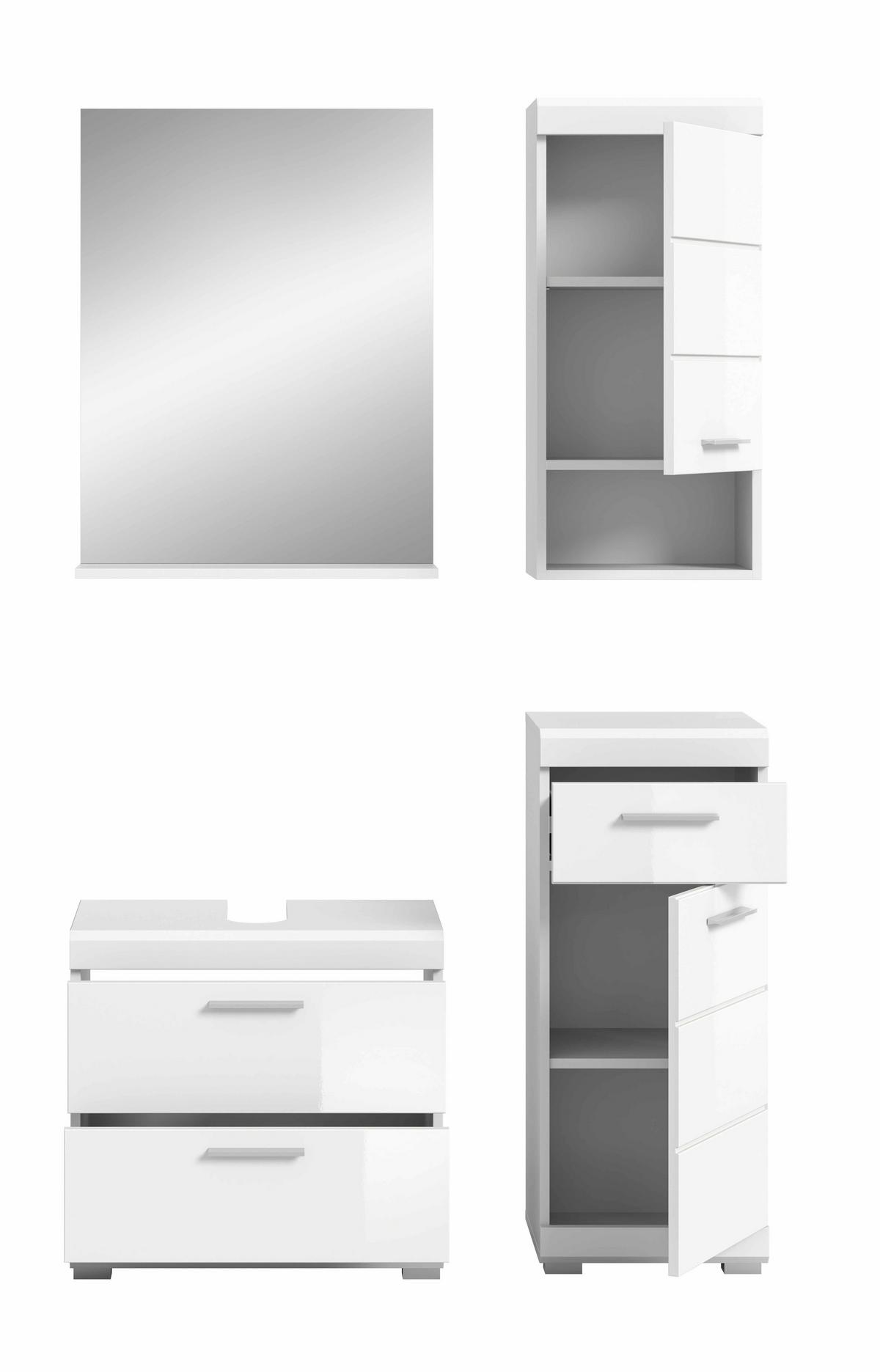 Badezimmer Scout Weiß B: 134 Cm - Weiß Hochglanz/Silberfarben, MODERN, Glas/Holzwerkstoff (134cm) - MID.YOU