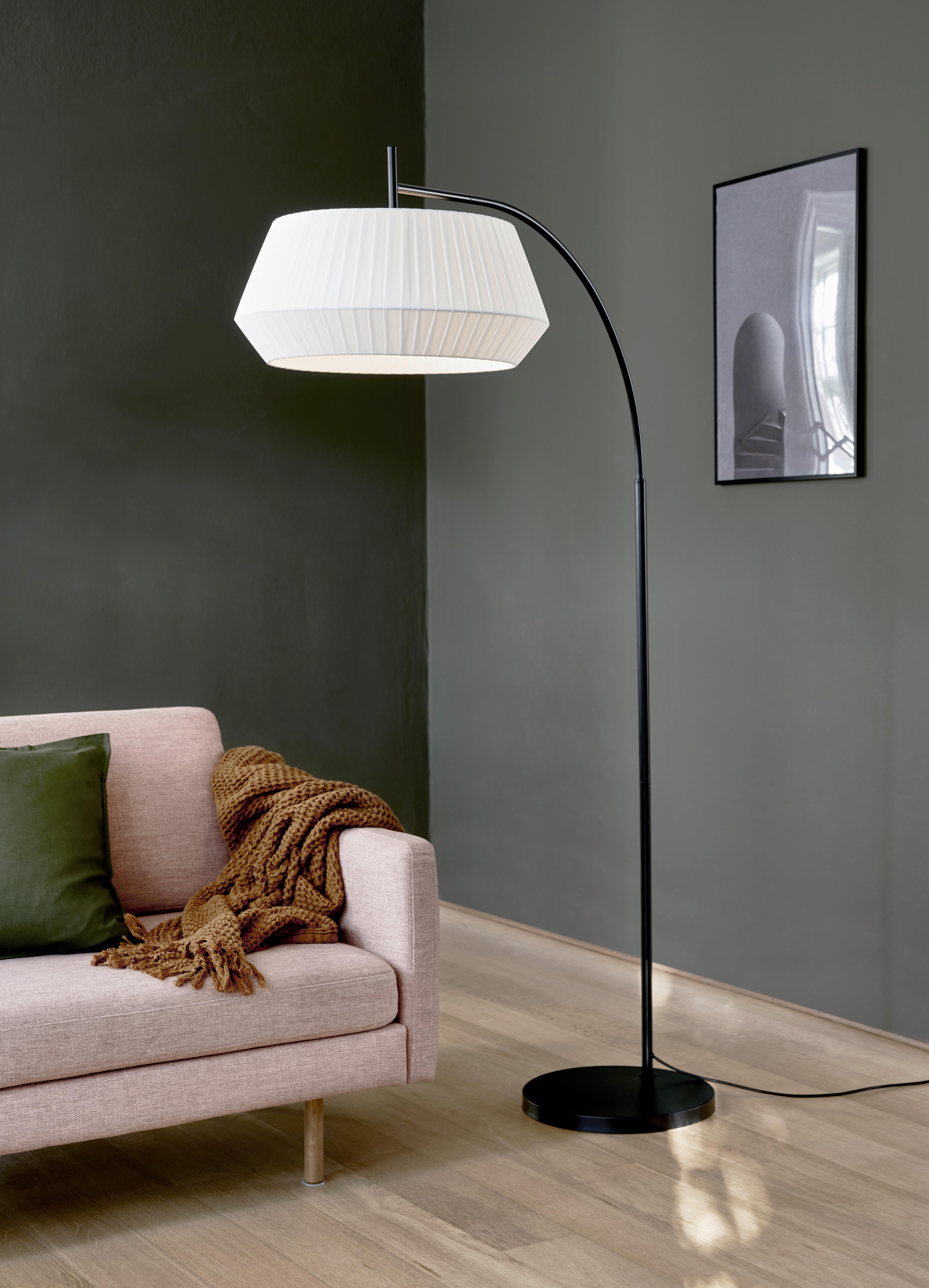 Bogenleuchte Dicte Stehla Weiß D: 53 cm - Schwarz/Weiß, Basics, Textil/Metall (53/180cm) - Nordlux