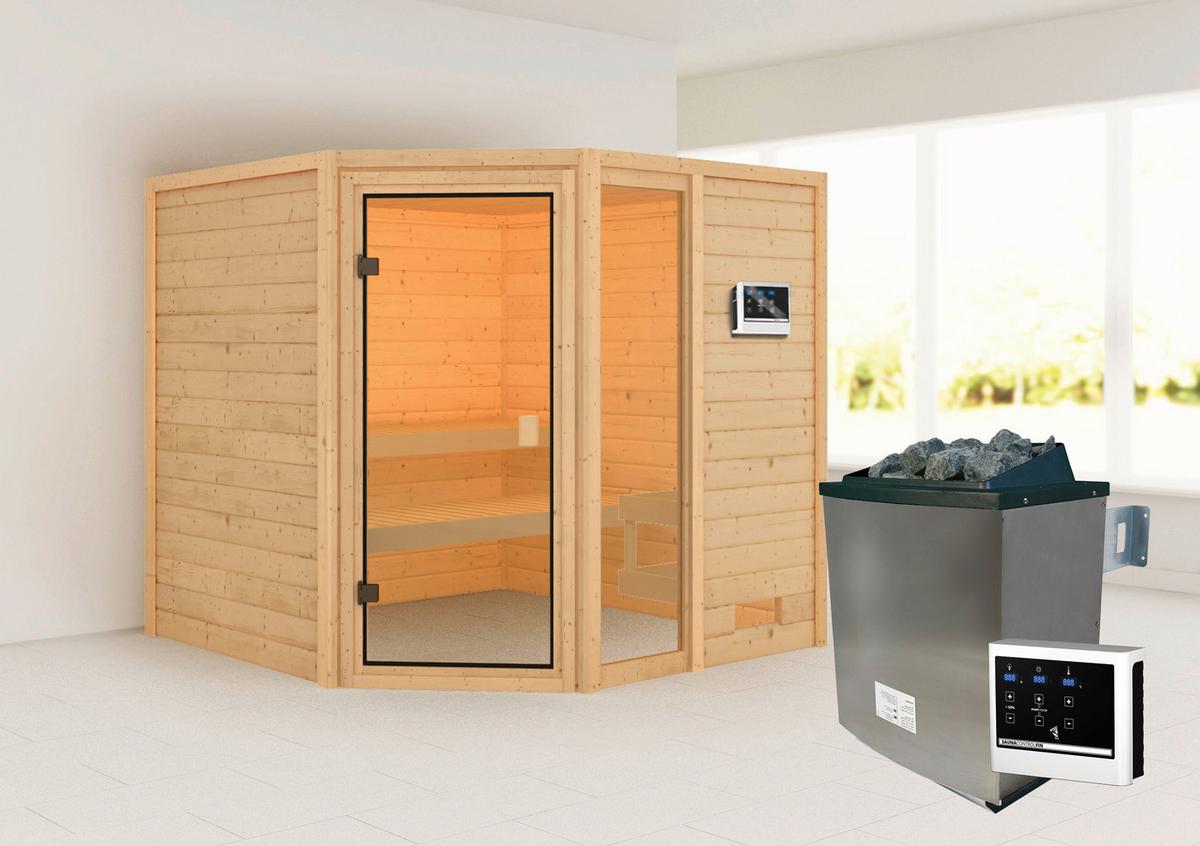 Sauna Lille 2 Mit Ext. Steuerung 196x187x196 Cm - Naturfarben, Basics, Holz (196/187/196cm) - Karibu