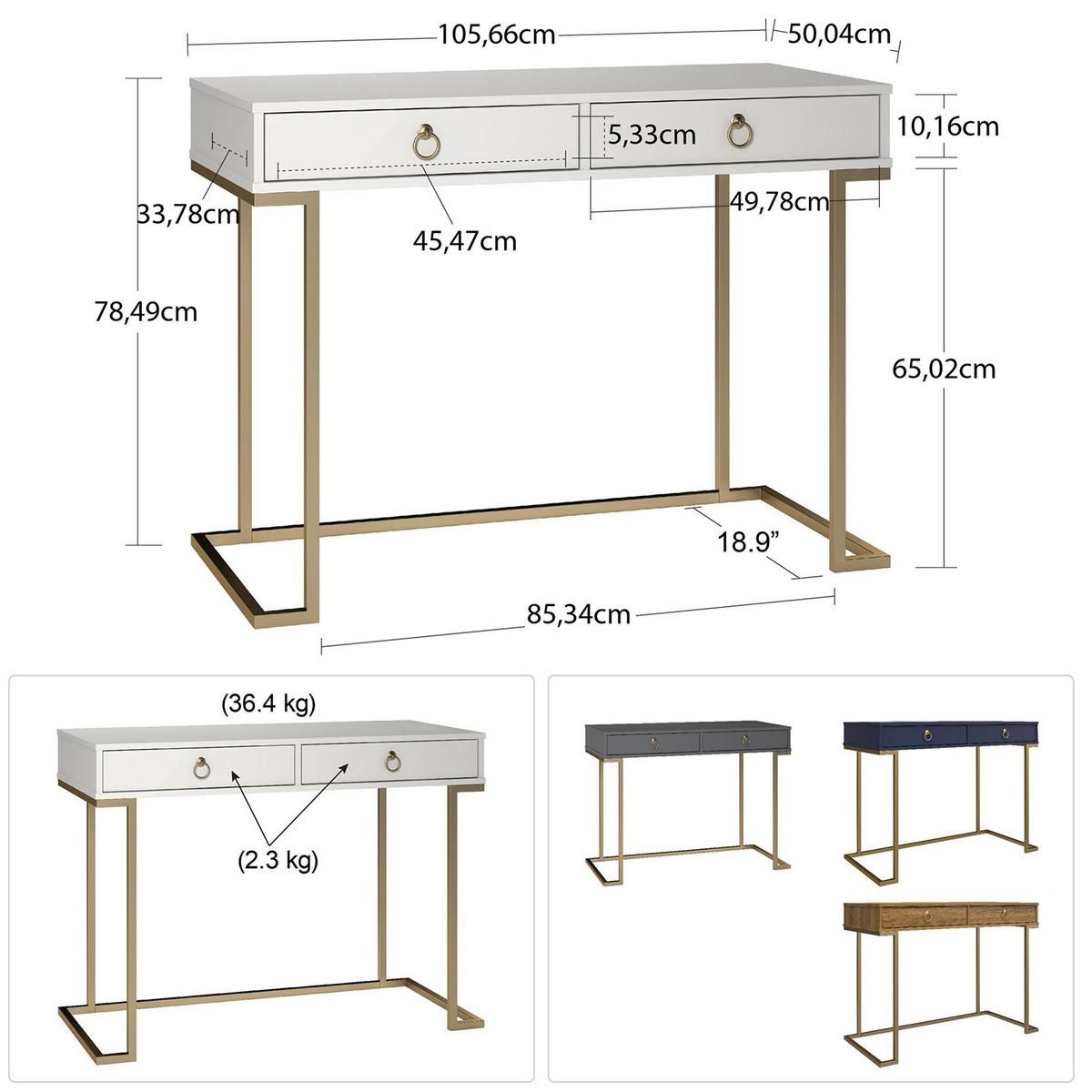 Schreibtisch Camila Graphitfarben 106 cm - Goldfarben/Graphitfarben, Design, Holzwerkstoff/Metall (106/79/50cm) - MID.YOU