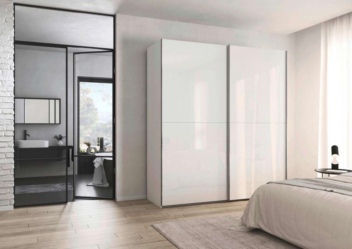 Šatníková skriňa FIFTY - biela/chrómová, Konventionell, kov/kompozitné drevo (201/223/66cm)