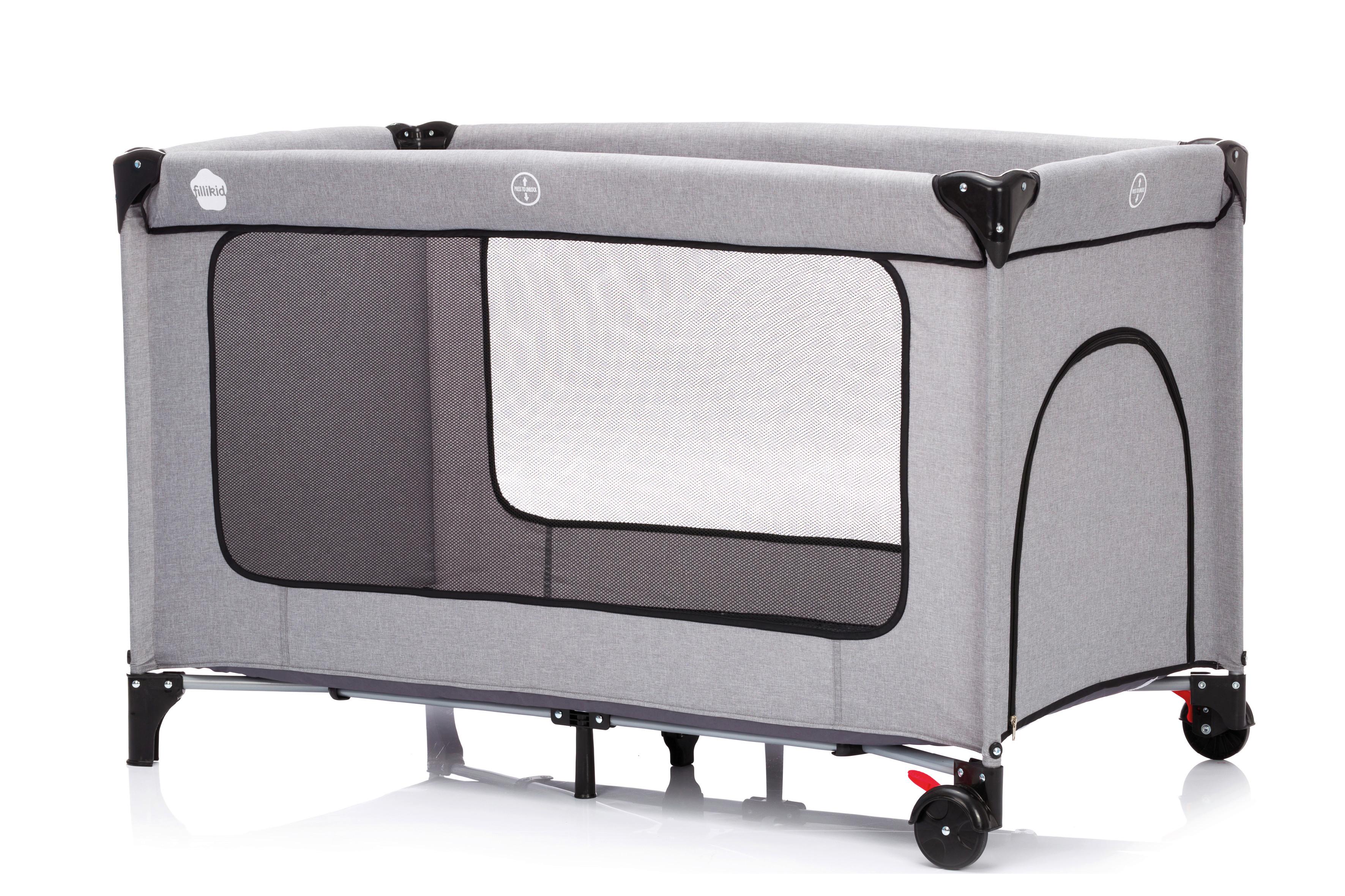 Reisebett Travel Cot Hellgrau mit Rädern + Transporttasche - Hellgrau, Basics, Kunststoff/Metall (60/120cm) - Fillikid