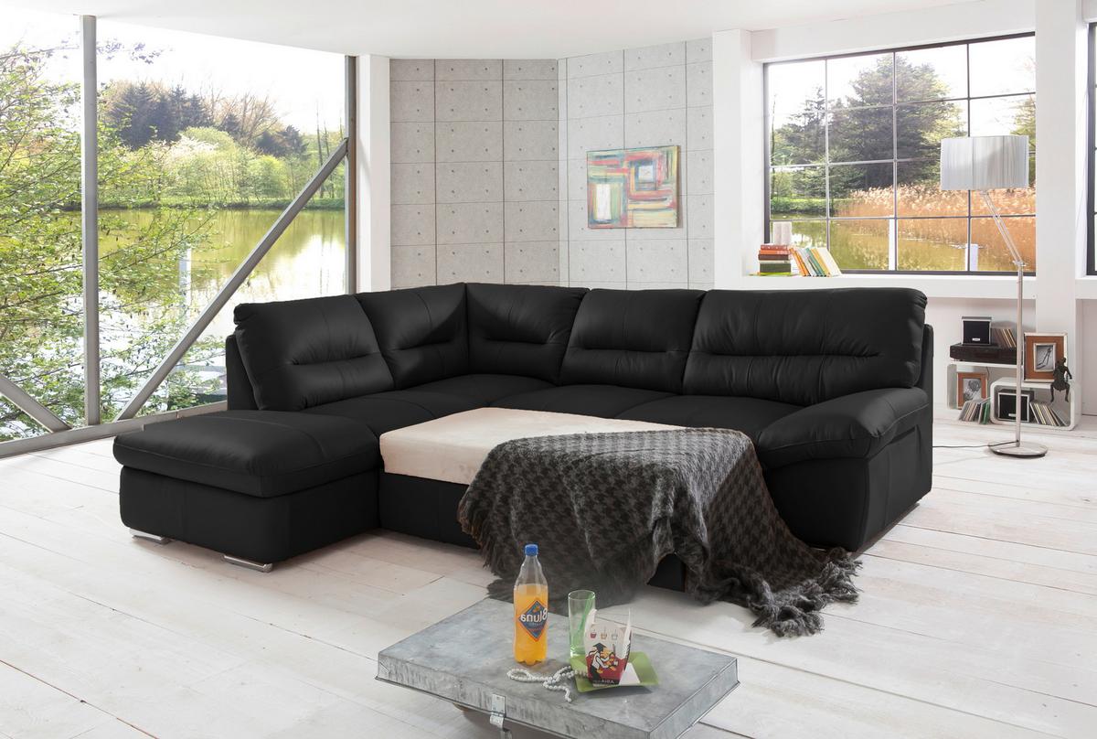 Ecksofa William, Schwarz S: 216x268 cm - Chromfarben/Schwarz, Design, Leder (216/268cm) - Livetastic