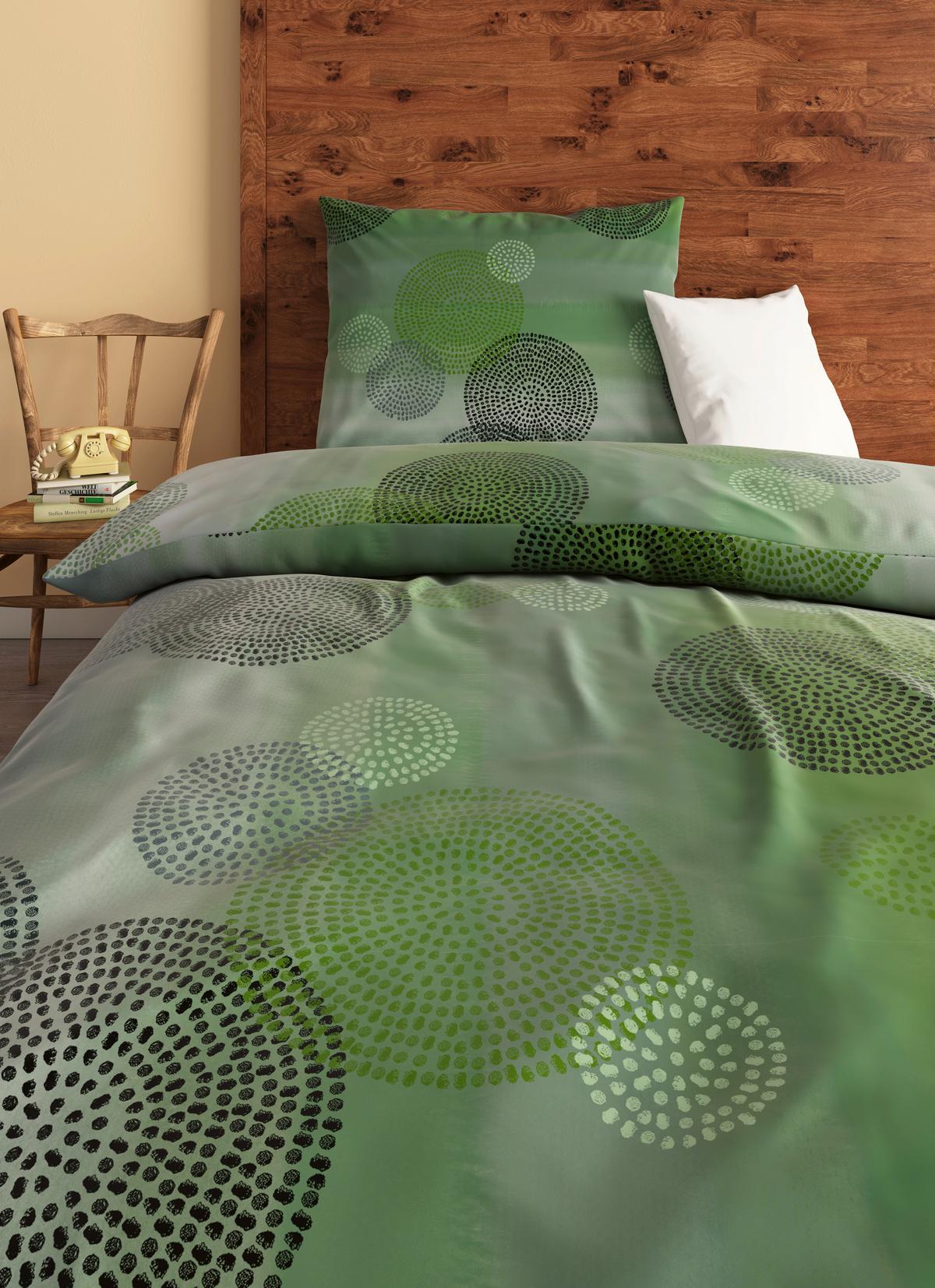 Bettwäsche 140x200 cm Rebecca Baumwolle Grün Kreise - Grün, ROMANTIK / LANDHAUS, Textil - James Wood