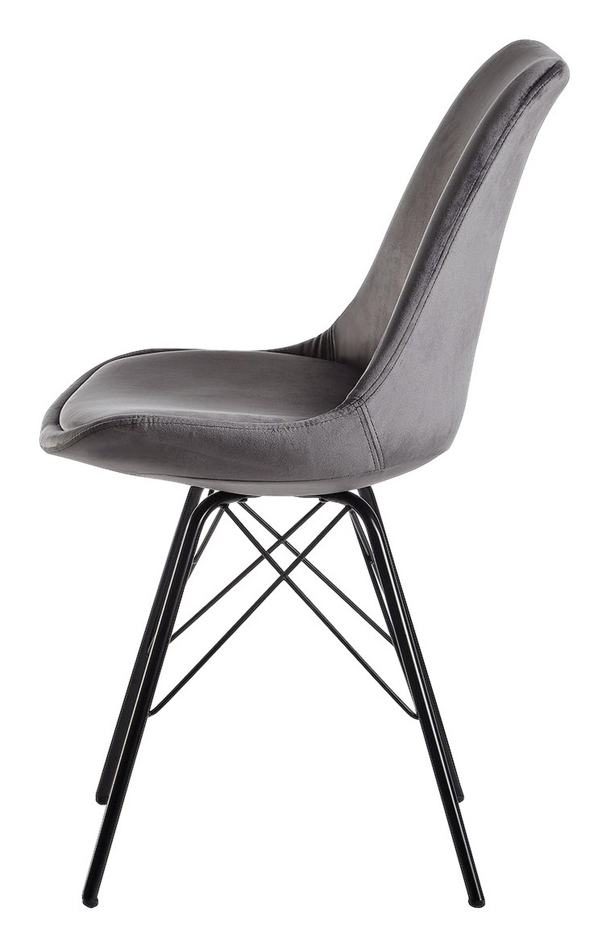 Schalenstuhl Grau Gepolstert Samt 2er-Set - Schwarz/Grau, MODERN, Textil/Metall (48/86/58cm) - MID.YOU