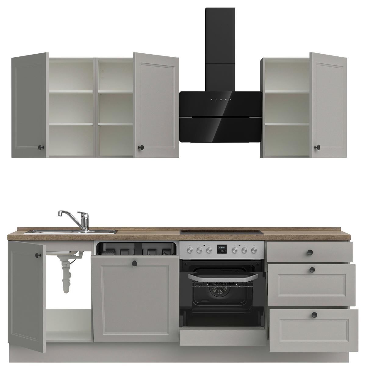 Kuchyňská linka 240 cm, kamenná sivá supermatná - šedá/černá, Moderní, kov/kompozitní dřevo (240cm) - Nobilia