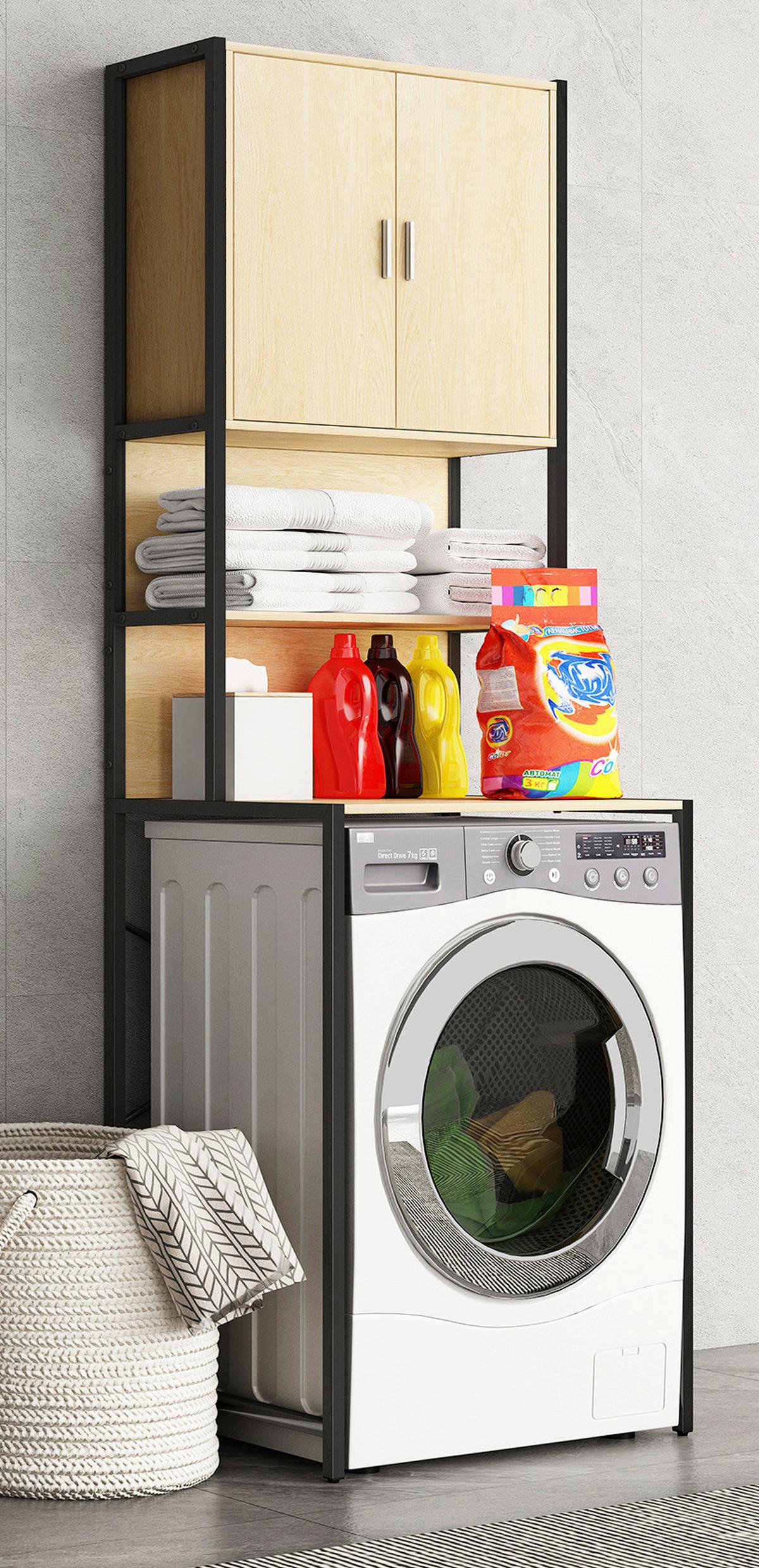 Waschmaschinenschrank Edino - Honigeiche/Schwarz, MODERN, Holzwerkstoff/Metall (64/189/48cm) - MID.YOU