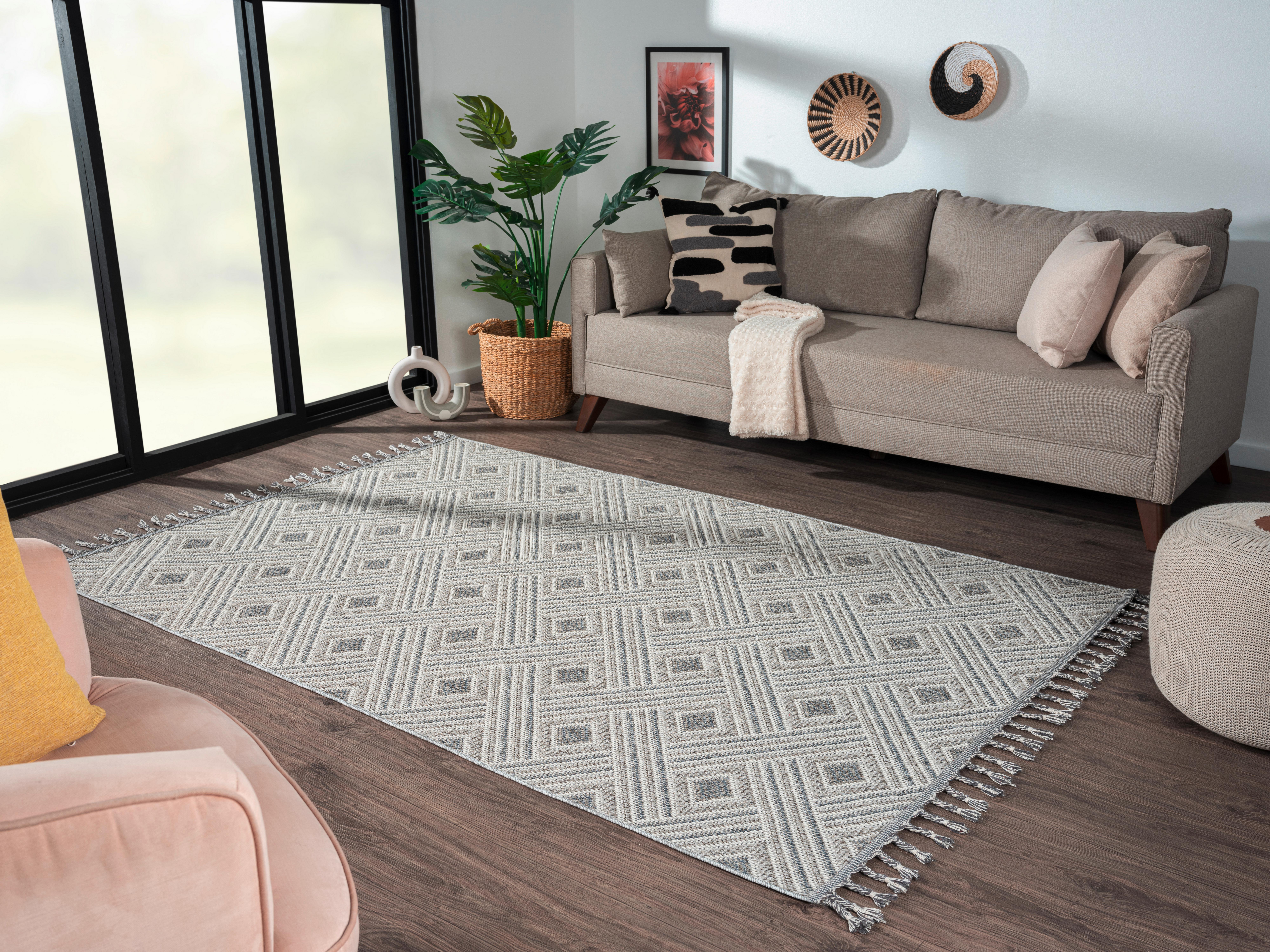 Flachwebteppich Grau/Weiß Joana 160x230 cm - Weiß/Grau, ROMANTIK / LANDHAUS, Textil (160/230cm) - James Wood